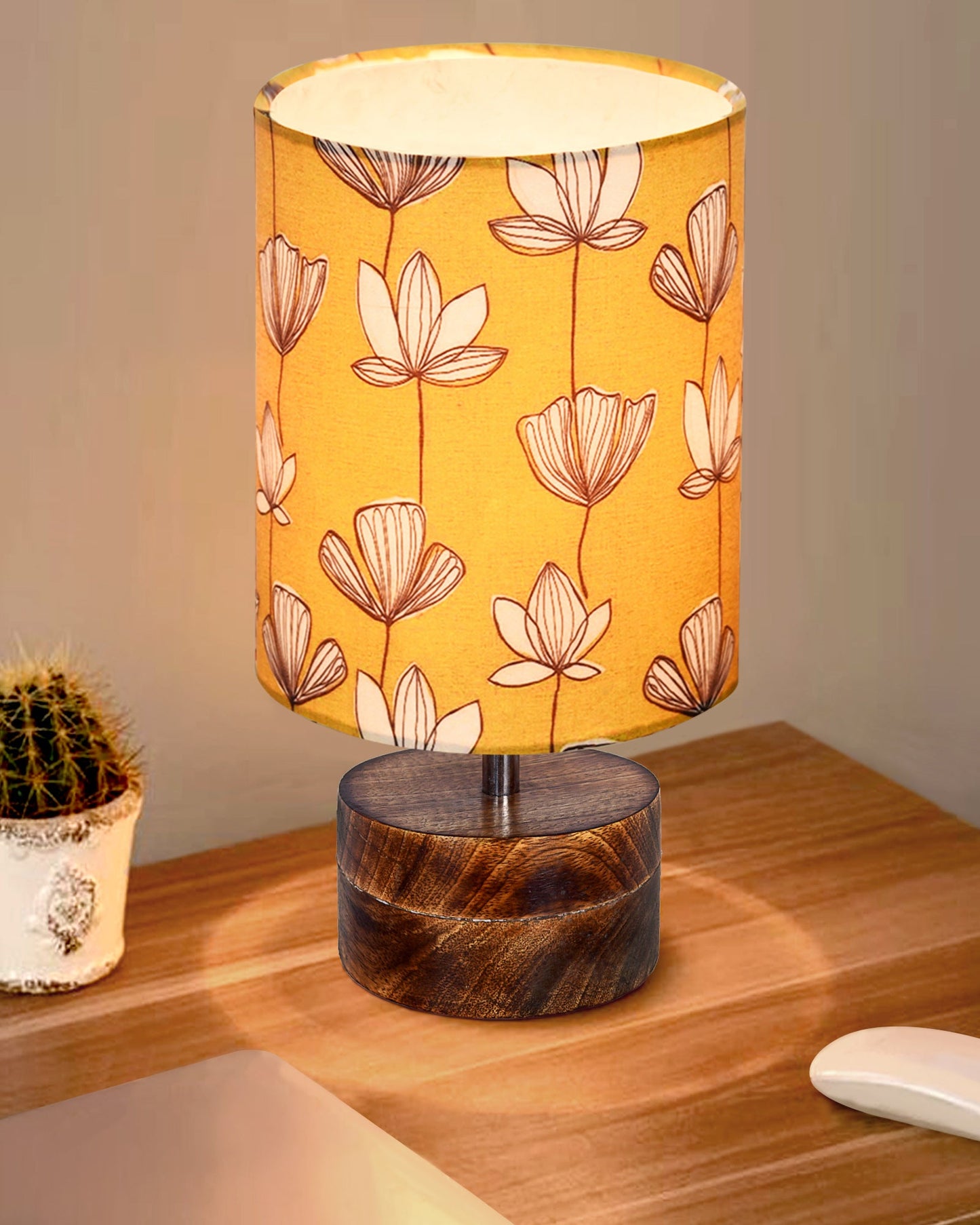 Modern Zen Wooden Lampshade Nightstand Lamps, Antique Base E27 Creative Reading Bedside Lamps Ideal for Bedroom, Rustic Cylinder, Bird Cylinder