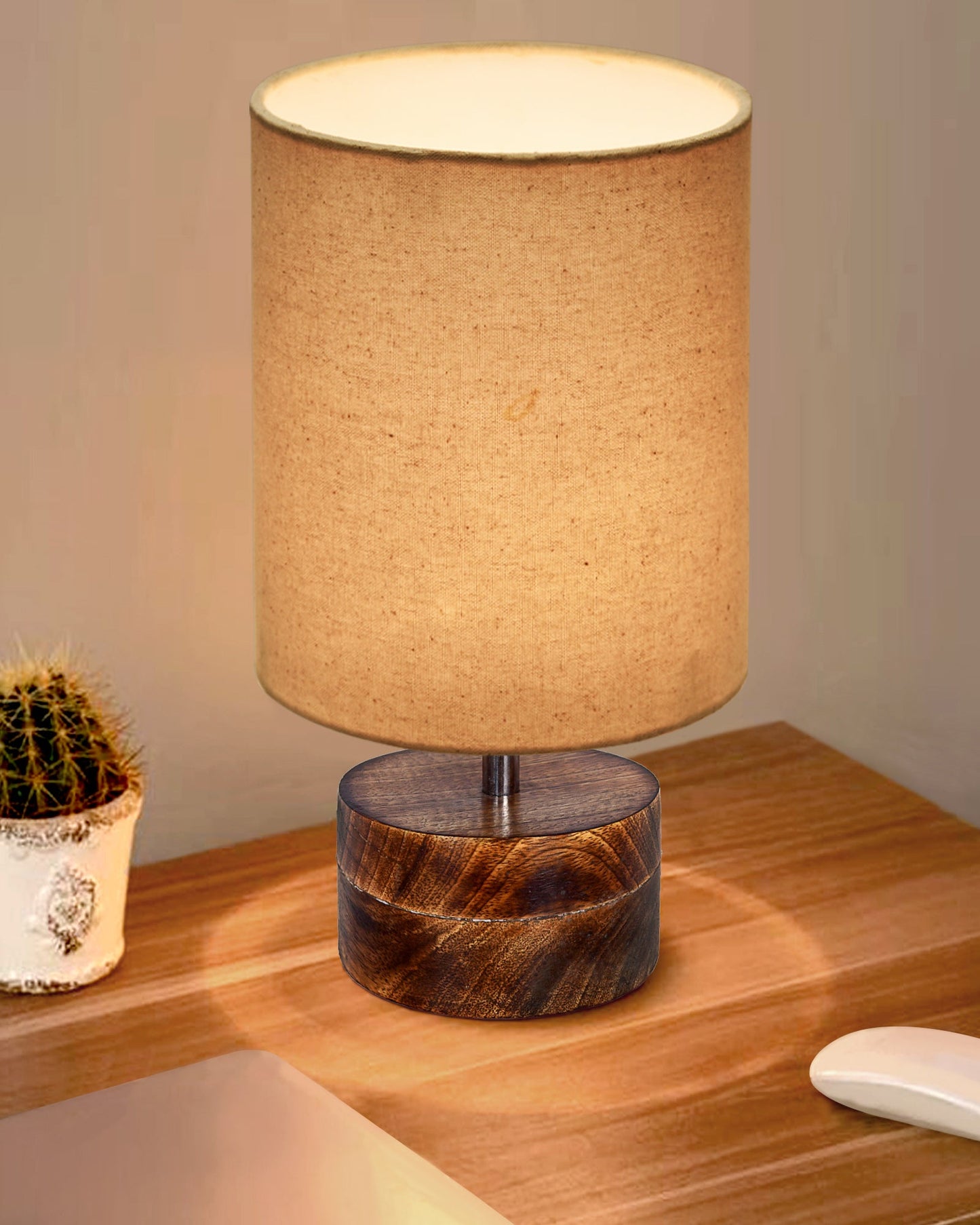 Modern Zen Wooden Lampshade Nightstand Lamps, Antique Base E27 Creative Reading Bedside Lamps Ideal for Bedroom, Rustic Cylinder, Bird Cylinder