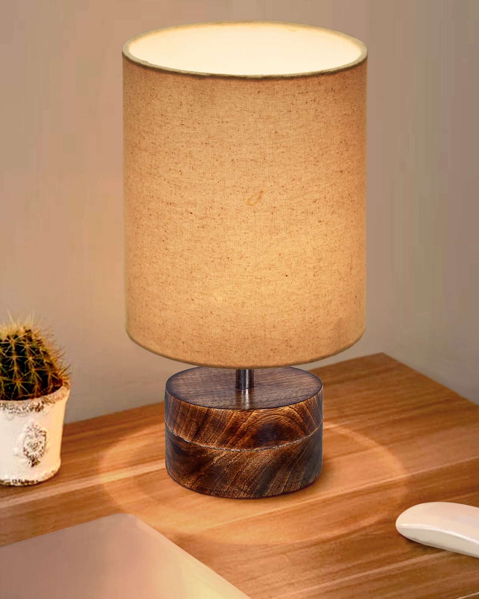 Modern Zen Wooden Lampshade Nightstand Lamps, Antique Base E27 Creative Reading Bedside Lamps Ideal for Bedroom, Rustic Cylinder, Bird Cylinder