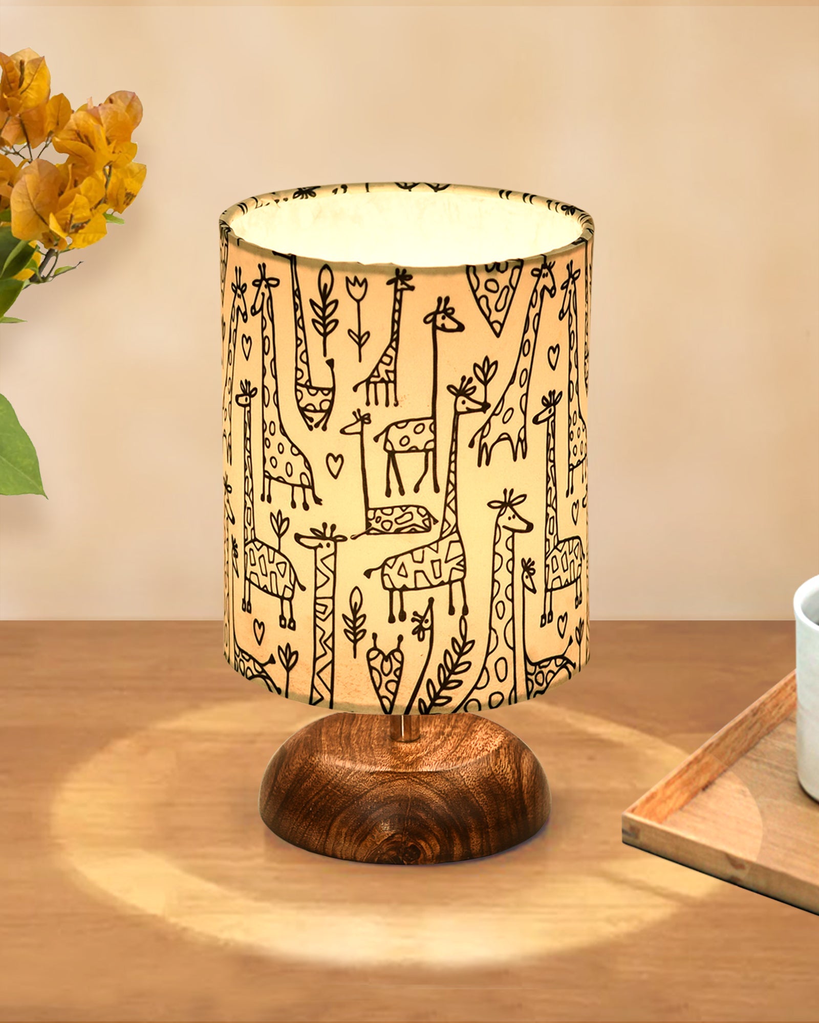 Modern Zen Wooden Lampshade Nightstand Lamps, Antique Base E27 Creative Reading Bedside Lamps Ideal for Bedroom, Pebble, Bird Cylinder