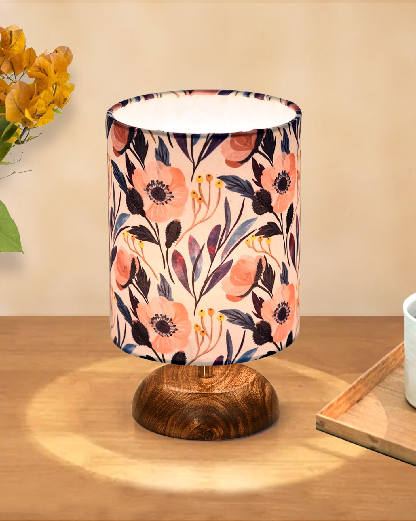 Modern Zen Wooden Lampshade Nightstand Lamps, Antique Base E27 Creative Reading Bedside Lamps Ideal for Bedroom, Pebble, Bird Cylinder