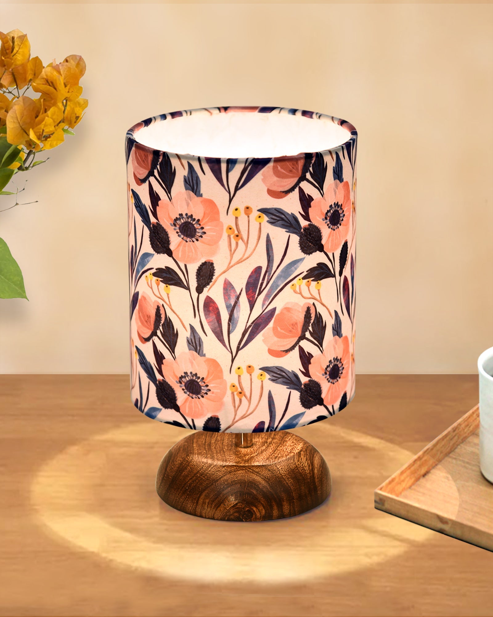 Modern Zen Wooden Lampshade Nightstand Lamps, Antique Base E27 Creative Reading Bedside Lamps Ideal for Bedroom, Pebble, Bird Cylinder