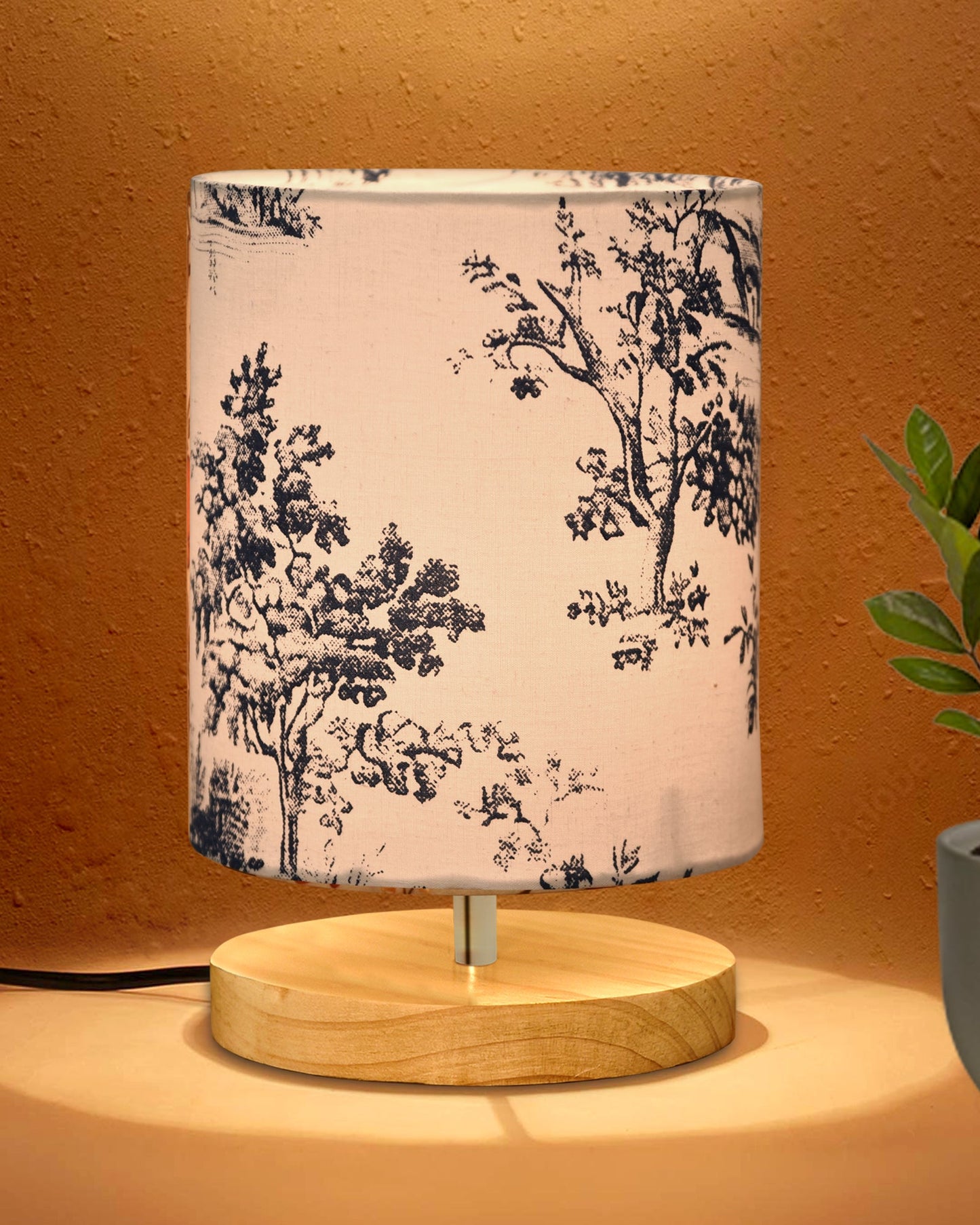 Pine Table Lamp-Wooden Bedside Lamp Simple Bedroom Light Linen Shade Mini Desk Lamp Nightstand Lamp for Bedroom,Living Room,Gift, Bird Cylinder