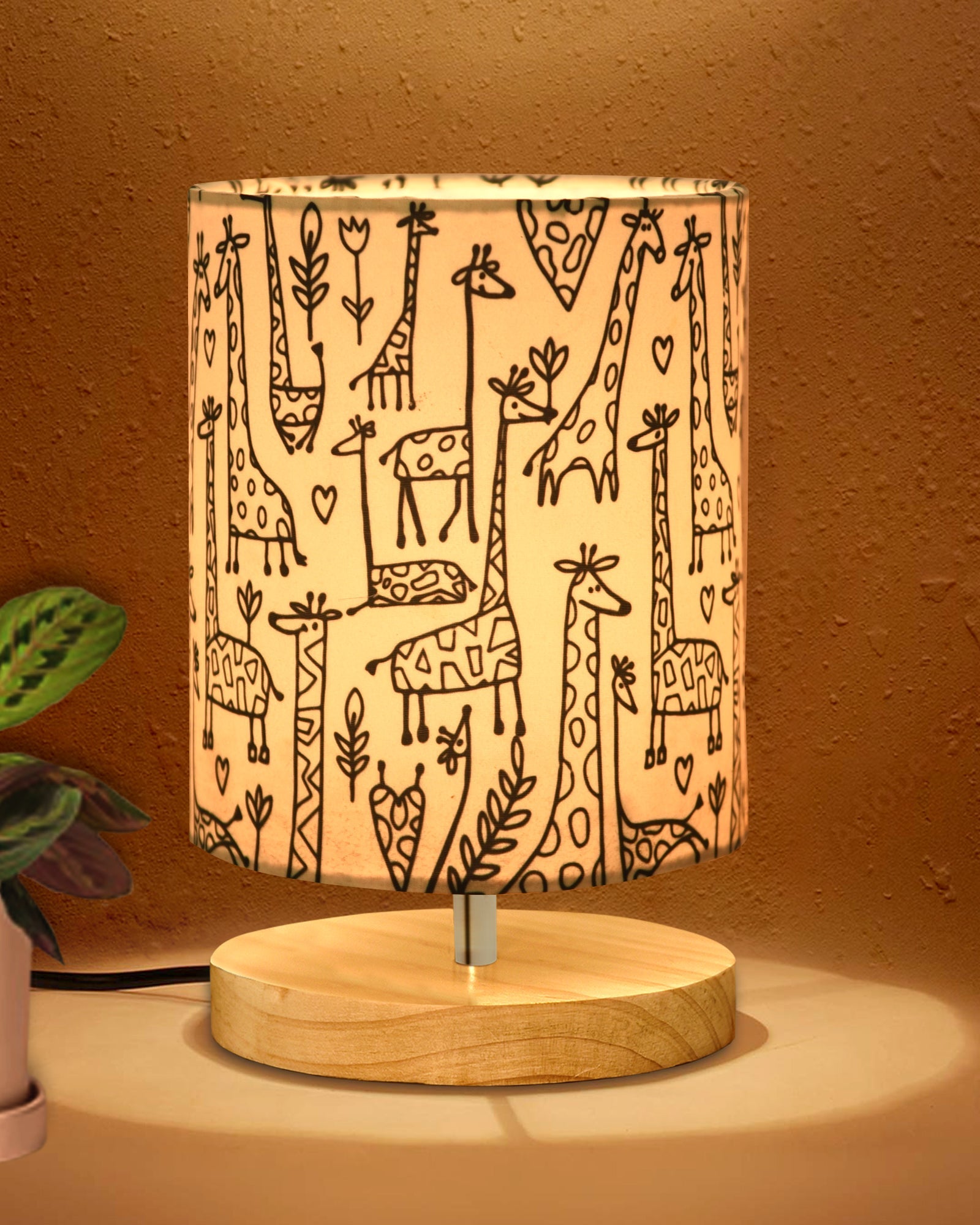 Pine Table Lamp-Wooden Bedside Lamp Simple Bedroom Light Linen Shade Mini Desk Lamp Nightstand Lamp for Bedroom,Living Room,Gift, Bird Cylinder