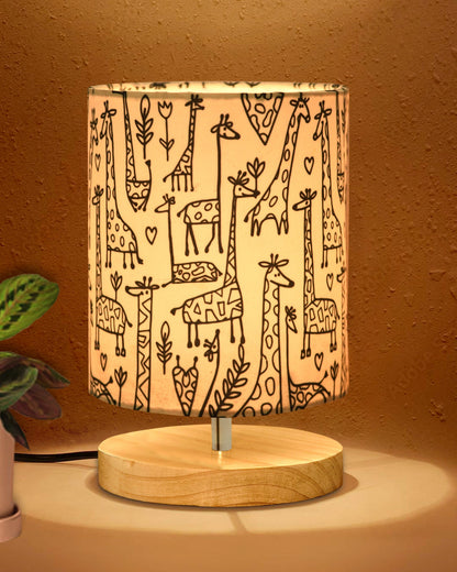 Pine Table Lamp-Wooden Bedside Lamp Simple Bedroom Light Linen Shade Mini Desk Lamp Nightstand Lamp for Bedroom,Living Room,Gift, Bird Cylinder