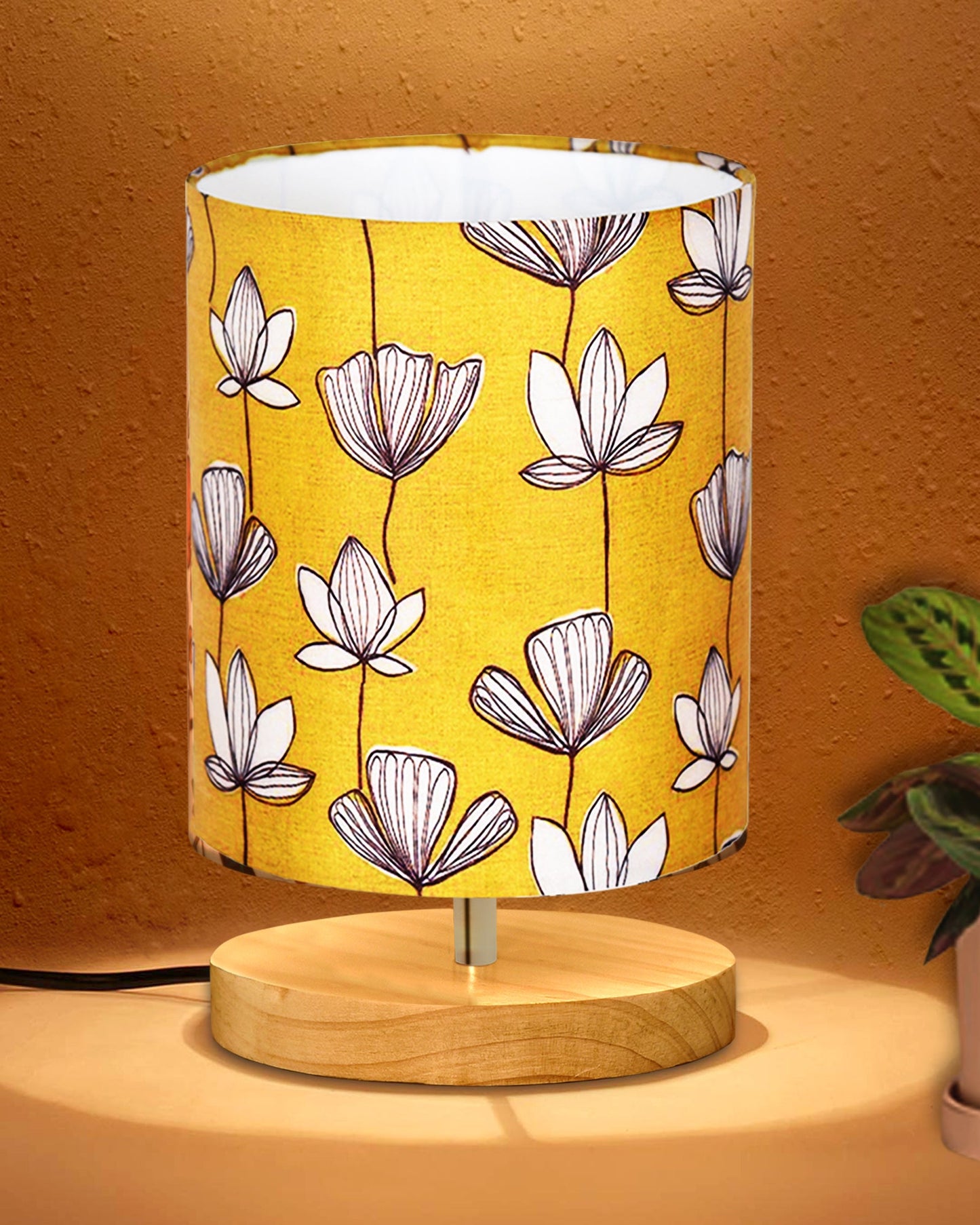 Pine Table Lamp-Wooden Bedside Lamp Simple Bedroom Light Linen Shade Mini Desk Lamp Nightstand Lamp for Bedroom,Living Room,Gift, Bird Cylinder