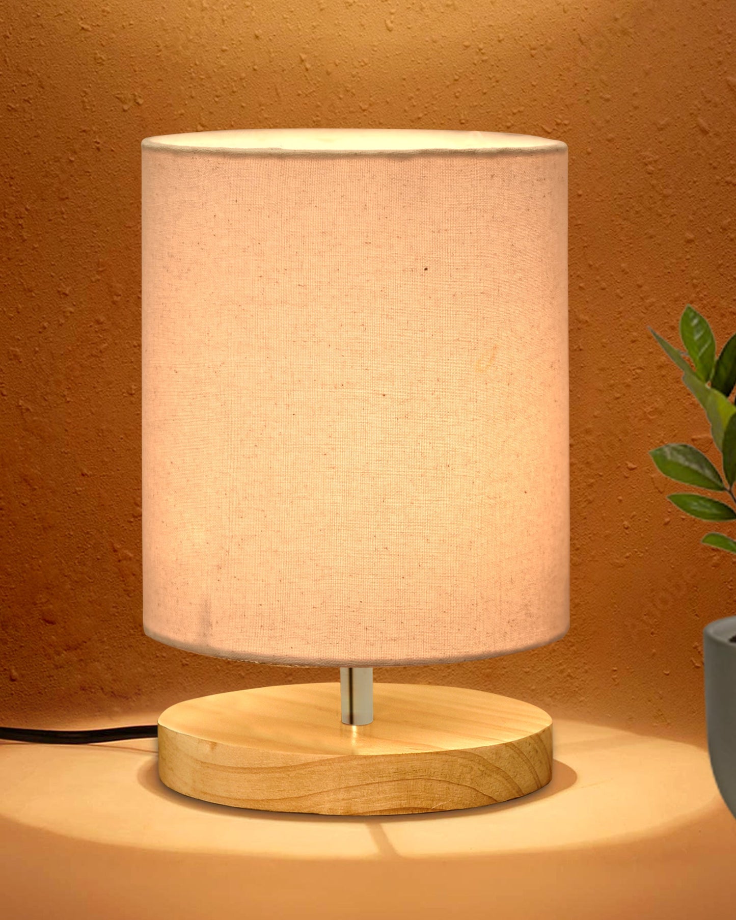 Pine Table Lamp-Wooden Bedside Lamp Simple Bedroom Light Linen Shade Mini Desk Lamp Nightstand Lamp for Bedroom,Living Room,Gift, Bird Cylinder