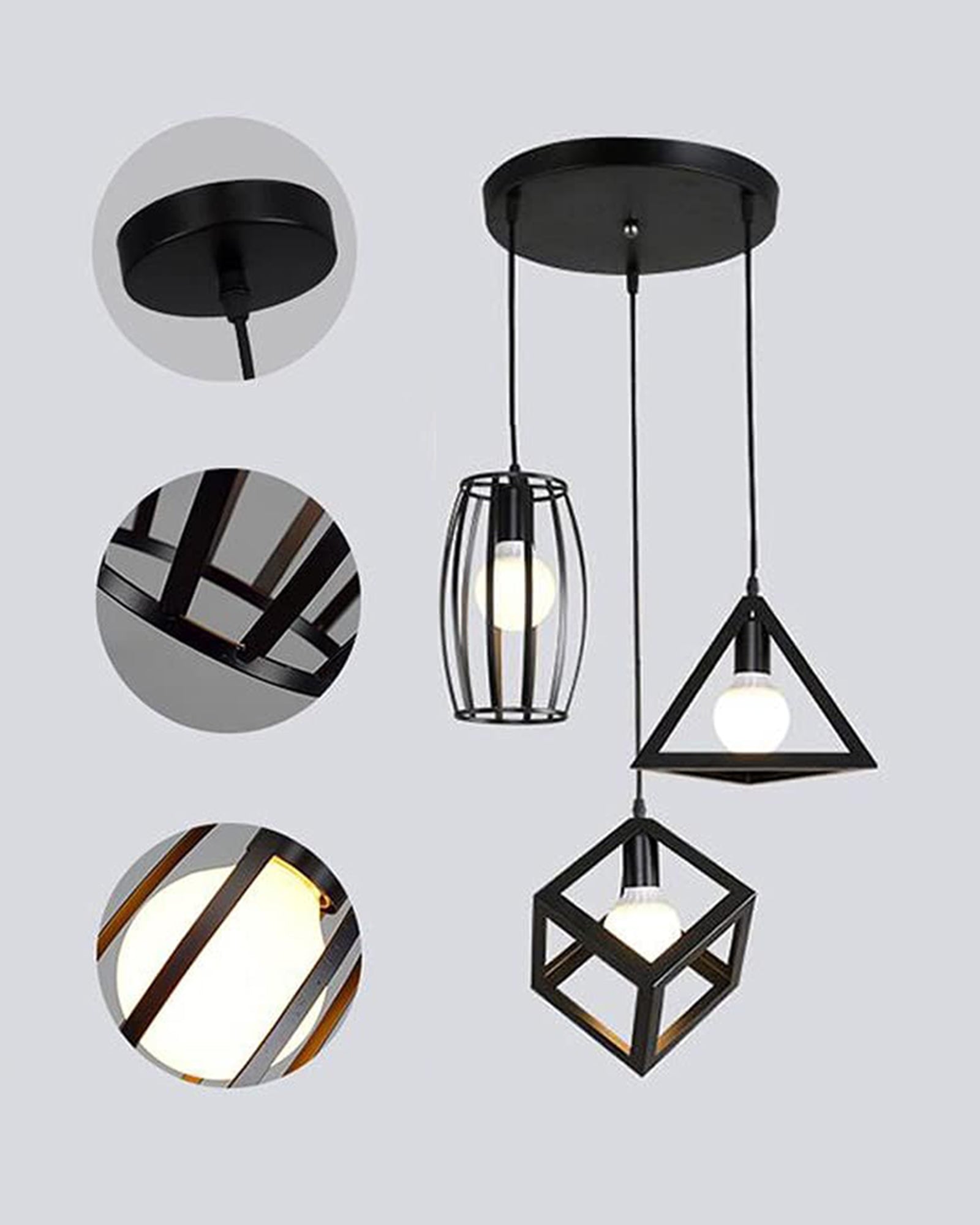 Chandelier Pendant Light, Retro Industrial Style Nordic Iron Hanging Ceiling Creative Bar Counter Decoration Restaurant Black Lighting, Cube, Triangle, Oval
