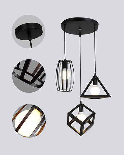 Chandelier Pendant Light, Retro Industrial Style Nordic Iron Hanging Ceiling Creative Bar Counter Decoration Restaurant Black Lighting, Cube, Triangle, Oval