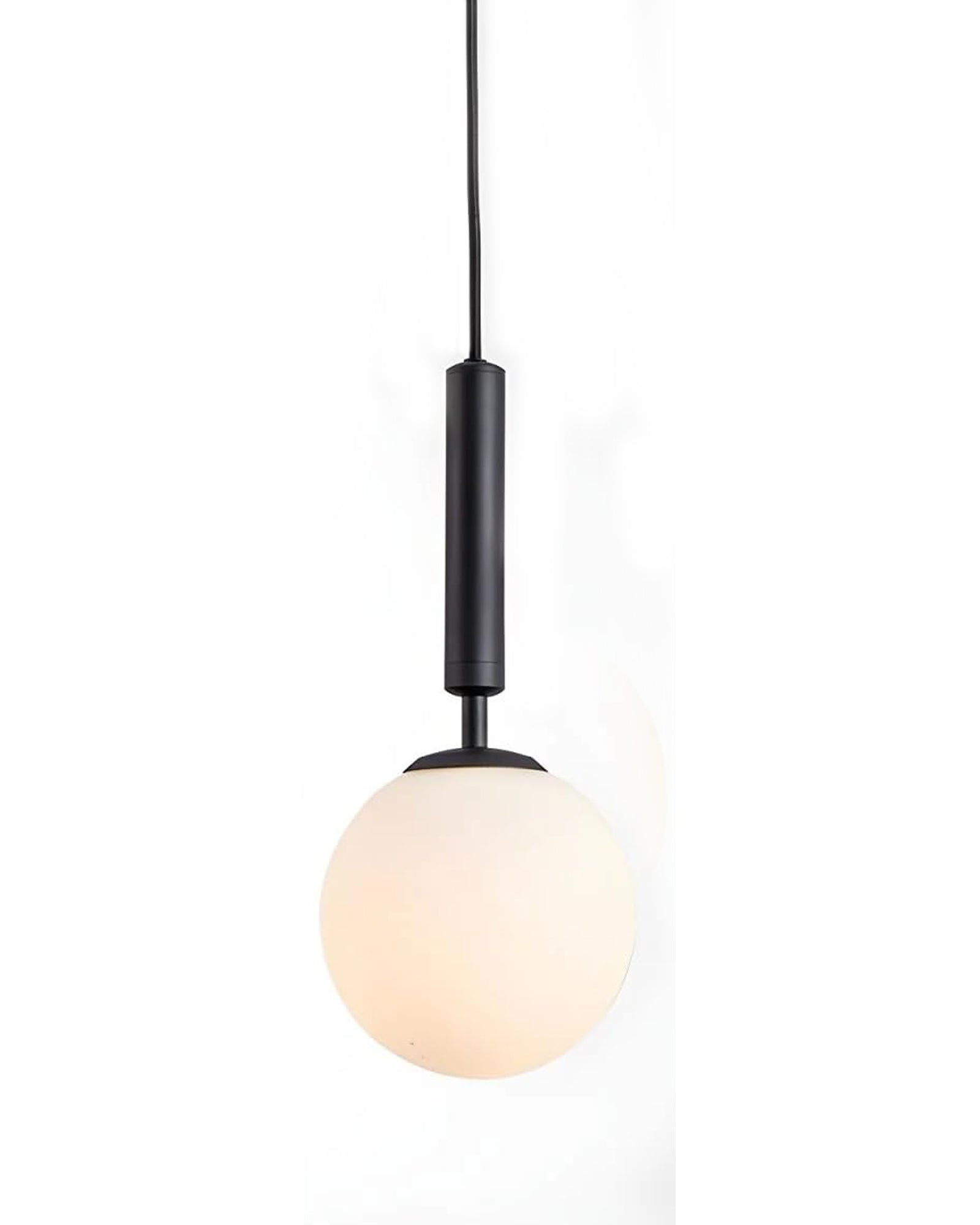 Chandelier Pendant Light, Retro Industrial Style Nordic Glass Hanging Ceiling Creative Bar Counter Decoration Restaurant Black Lighting with Metal Tube, Frosty Globe