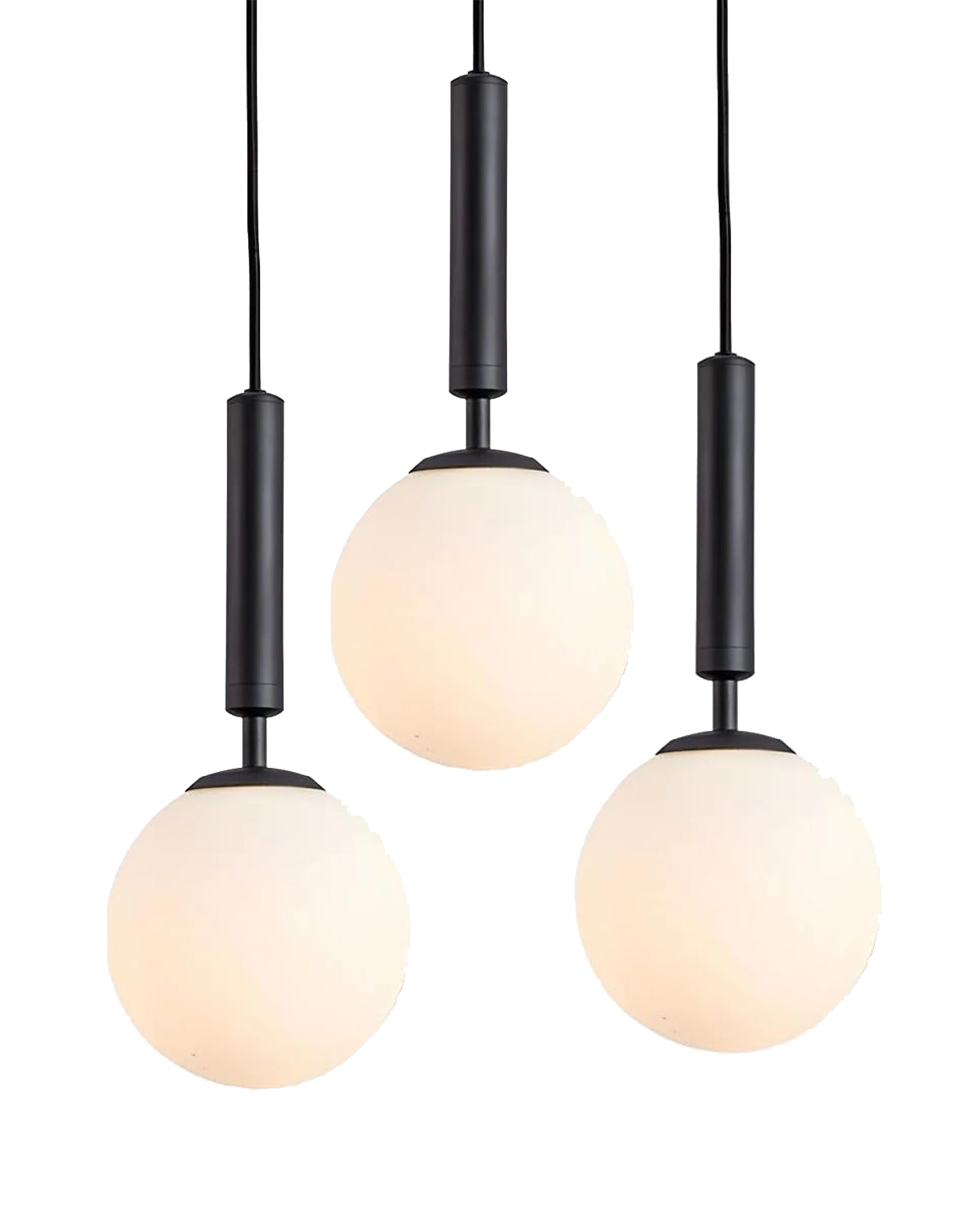 Chandelier Pendant Light, Retro Industrial Style Nordic Glass Hanging Ceiling Creative Bar Counter Decoration Restaurant Black Lighting with Metal Tube, Frosty Globe