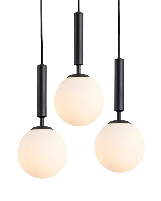 Chandelier Pendant Light, Retro Industrial Style Nordic Glass Hanging Ceiling Creative Bar Counter Decoration Restaurant Black Lighting with Metal Tube, Frosty Globe