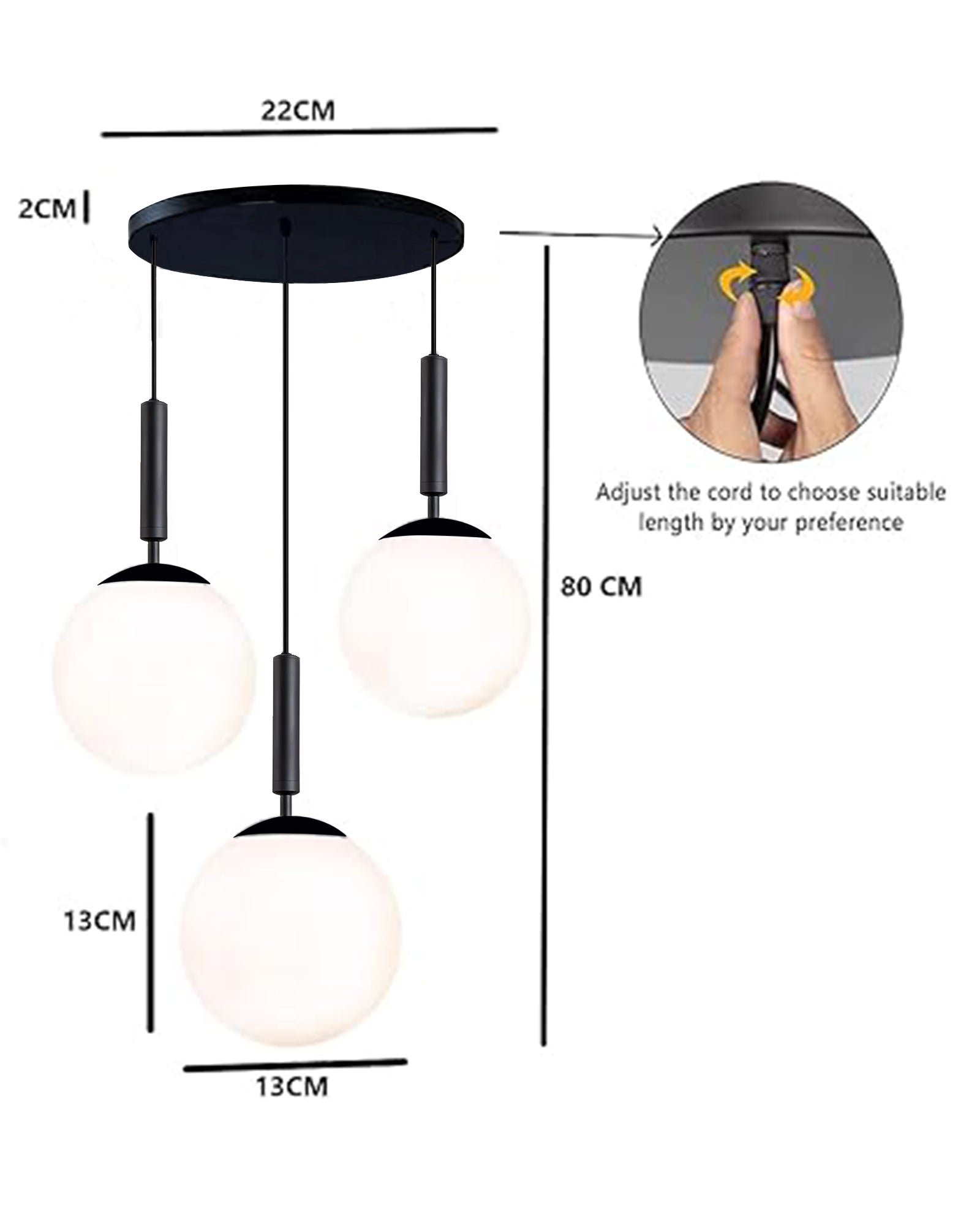 Chandelier Pendant Light, Retro Industrial Style Nordic Glass Hanging Ceiling Creative Bar Counter Decoration Restaurant Black Lighting with Metal Tube, Frosty Globe