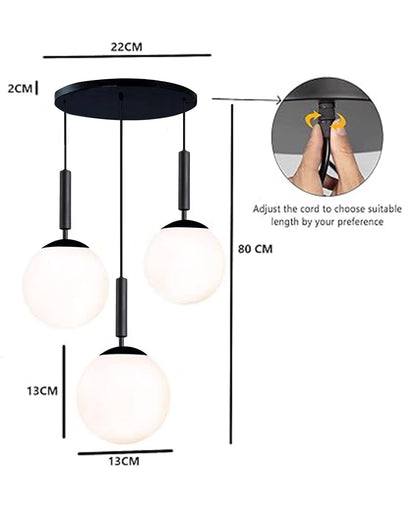 Chandelier Pendant Light, Retro Industrial Style Nordic Glass Hanging Ceiling Creative Bar Counter Decoration Restaurant Black Lighting with Metal Tube, Frosty Globe