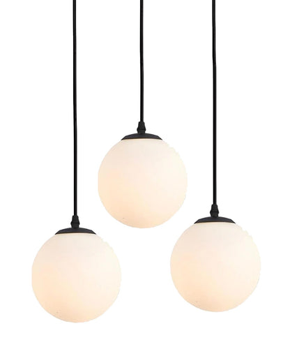 Chandelier Pendant Light, Retro Industrial Style Nordic Glass Hanging Ceiling Creative Bar Counter Decoration Restaurant Black Lighting with Metal Tube, Frosty Globe
