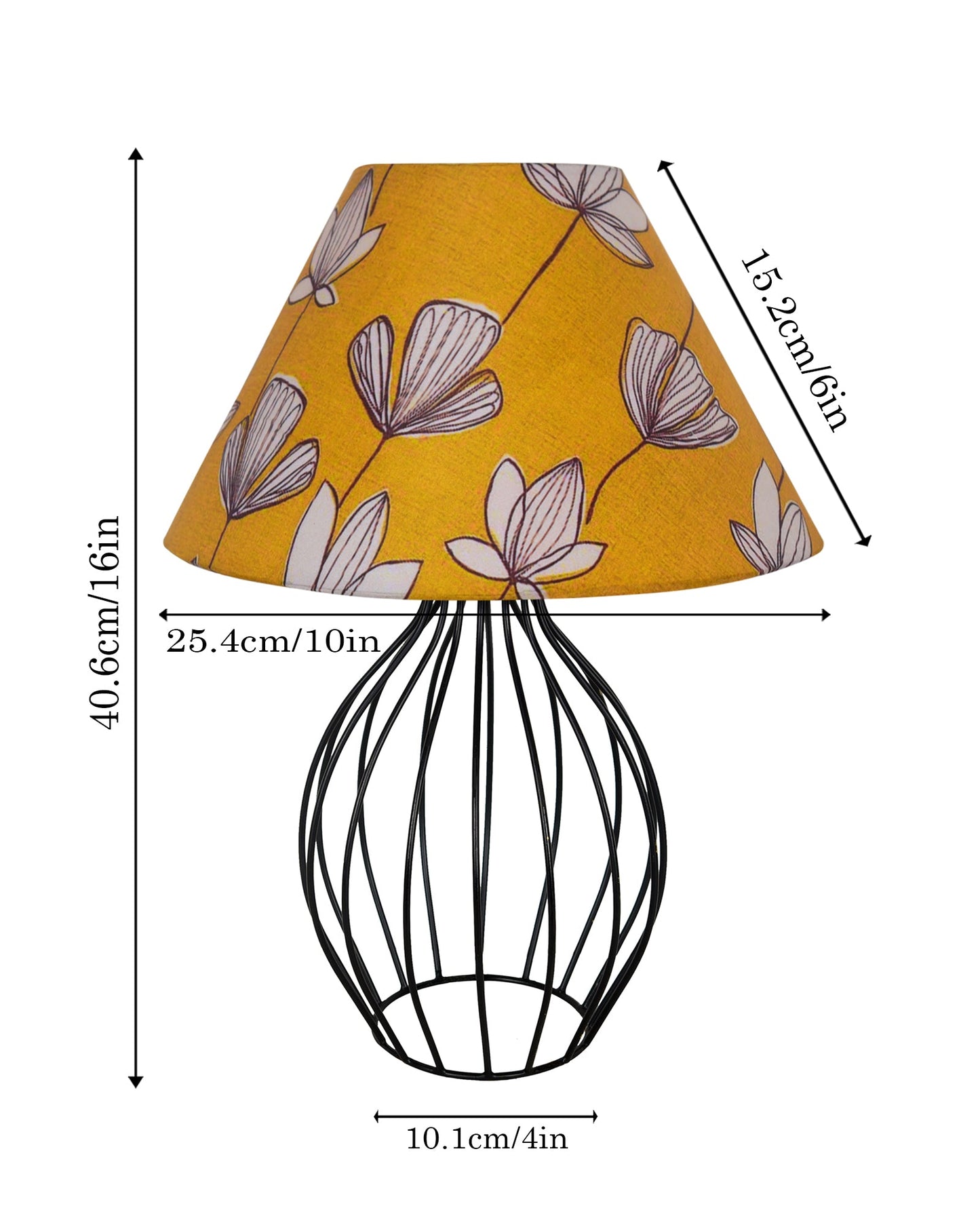 Black Bedside Table Lamp,Small Nightstand Lamp for Bedroom,Modern Desk Lamp with Fabric Shade Geometric Metal Base for Living Room Study Office Farmhouse, Wire Trumpet, Hibiscus Cone