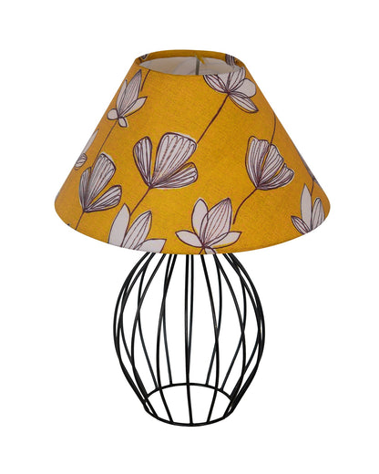 Black Bedside Table Lamp,Small Nightstand Lamp for Bedroom,Modern Desk Lamp with Fabric Shade Geometric Metal Base for Living Room Study Office Farmhouse, Wire Trumpet, Hibiscus Cone