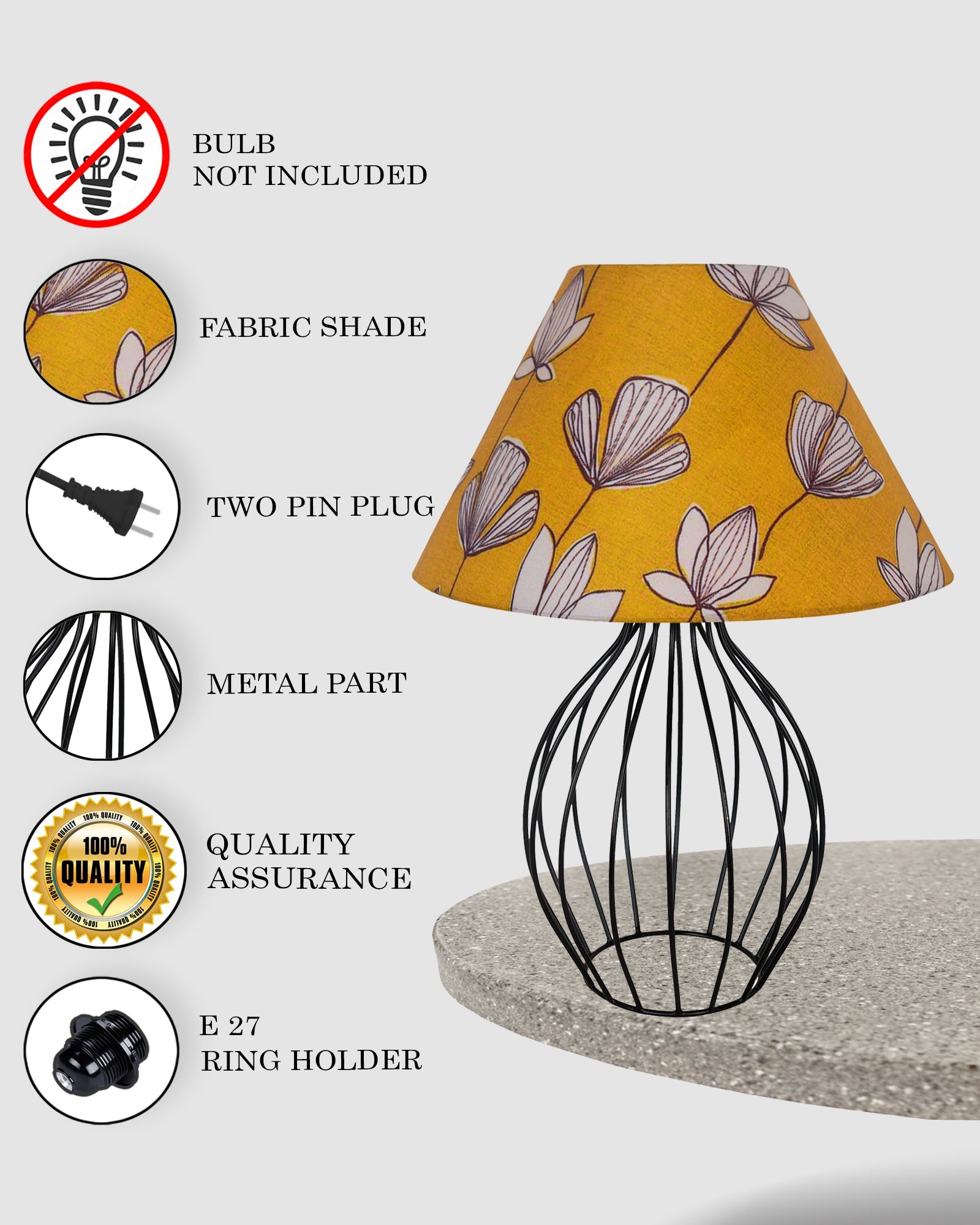 Black Bedside Table Lamp,Small Nightstand Lamp for Bedroom,Modern Desk Lamp with Fabric Shade Geometric Metal Base for Living Room Study Office Farmhouse, Wire Trumpet, Hibiscus Cone