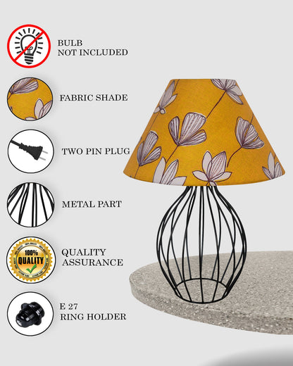 Black Bedside Table Lamp,Small Nightstand Lamp for Bedroom,Modern Desk Lamp with Fabric Shade Geometric Metal Base for Living Room Study Office Farmhouse, Wire Trumpet, Hibiscus Cone