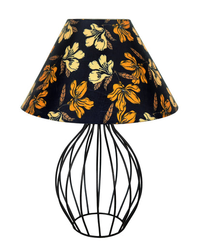 Black Bedside Table Lamp,Small Nightstand Lamp for Bedroom,Modern Desk Lamp with Fabric Shade Geometric Metal Base for Living Room Study Office Farmhouse, Wire Trumpet, Hibiscus Cone