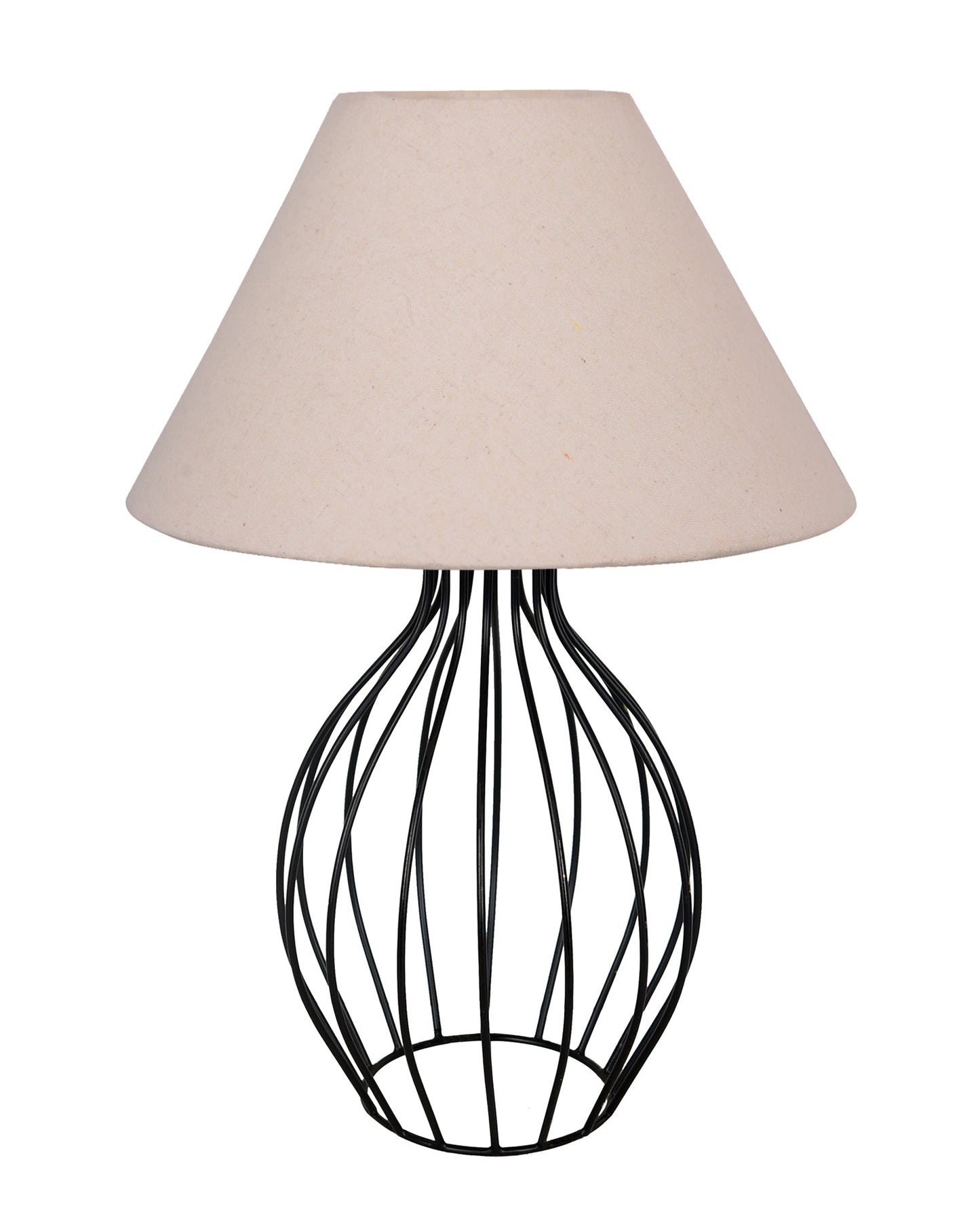 Black Bedside Table Lamp,Small Nightstand Lamp for Bedroom,Modern Desk Lamp with Fabric Shade Geometric Metal Base for Living Room Study Office Farmhouse, Wire Trumpet, Hibiscus Cone