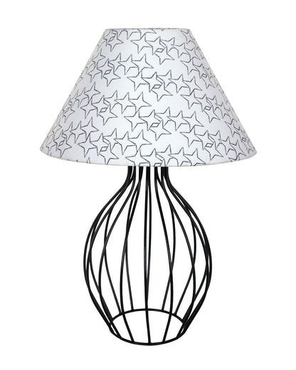 Black Bedside Table Lamp,Small Nightstand Lamp for Bedroom,Modern Desk Lamp with Fabric Shade Geometric Metal Base for Living Room Study Office Farmhouse, Wire Trumpet, Hibiscus Cone