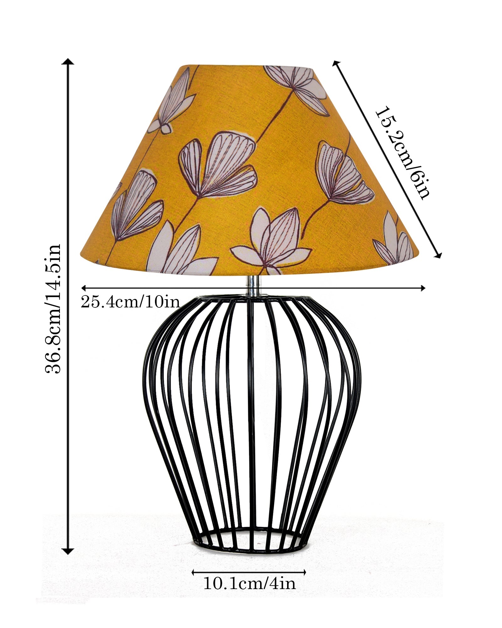 Black Bedside Table Lamp,Small Nightstand Lamp for Bedroom,Modern Desk Lamp with Fabric Shade Geometric Metal Base for Living Room Study Office Farmhouse, Wire Tulip, Hibiscus Cone