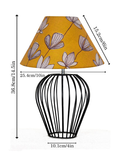 Black Bedside Table Lamp,Small Nightstand Lamp for Bedroom,Modern Desk Lamp with Fabric Shade Geometric Metal Base for Living Room Study Office Farmhouse, Wire Tulip, Hibiscus Cone