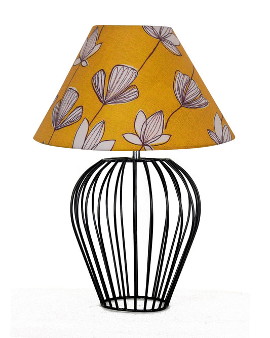 Black Bedside Table Lamp,Small Nightstand Lamp for Bedroom,Modern Desk Lamp with Fabric Shade Geometric Metal Base for Living Room Study Office Farmhouse, Wire Tulip, Hibiscus Cone