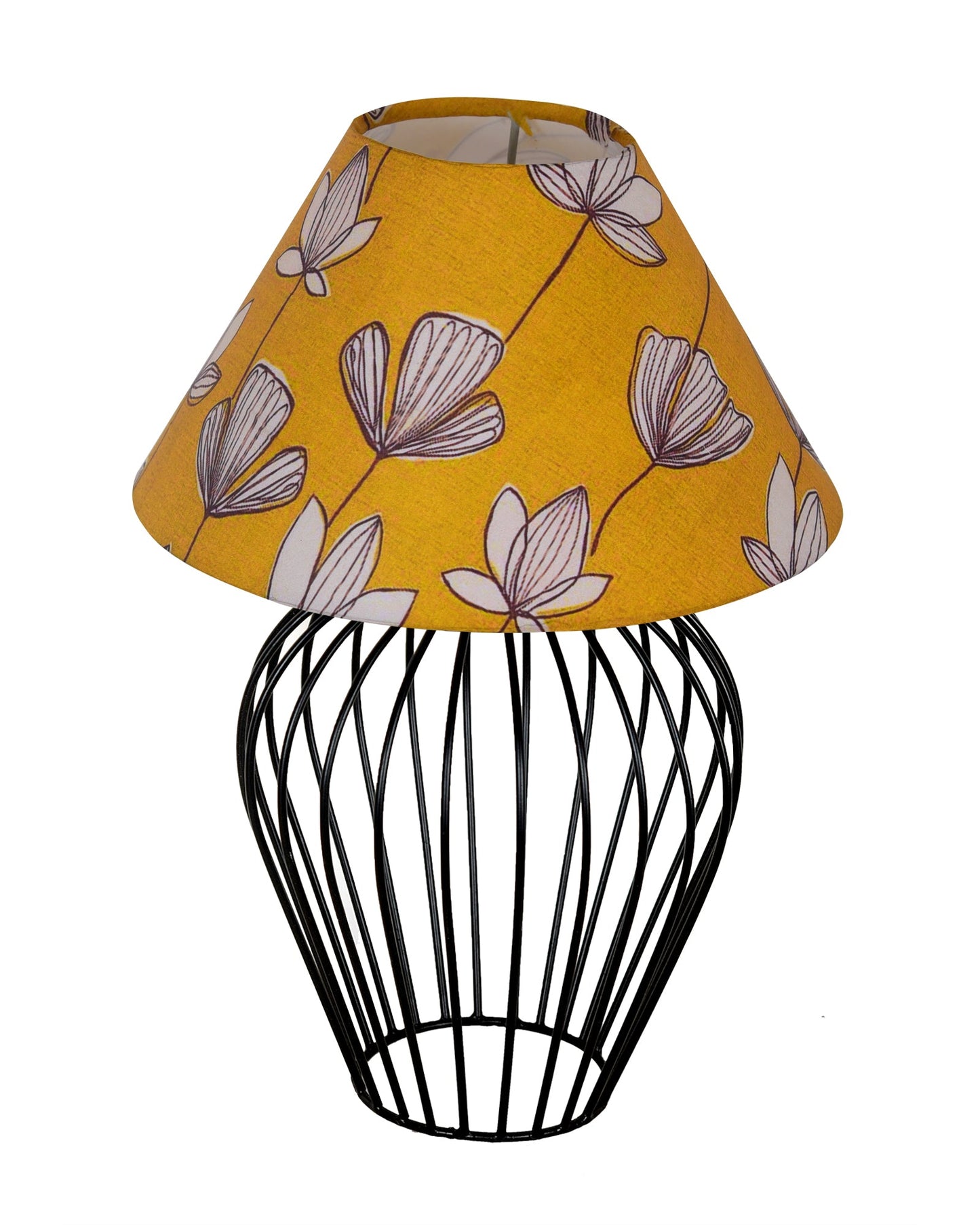 Black Bedside Table Lamp,Small Nightstand Lamp for Bedroom,Modern Desk Lamp with Fabric Shade Geometric Metal Base for Living Room Study Office Farmhouse, Wire Tulip, Hibiscus Cone