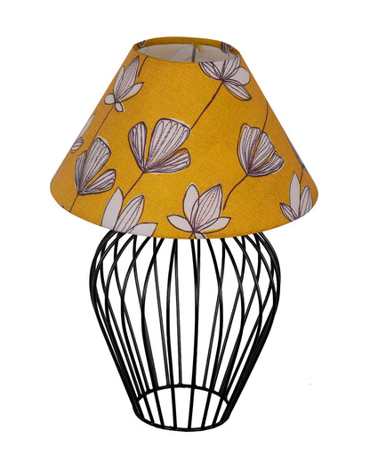 Black Bedside Table Lamp,Small Nightstand Lamp for Bedroom,Modern Desk Lamp with Fabric Shade Geometric Metal Base for Living Room Study Office Farmhouse, Wire Tulip, Hibiscus Cone