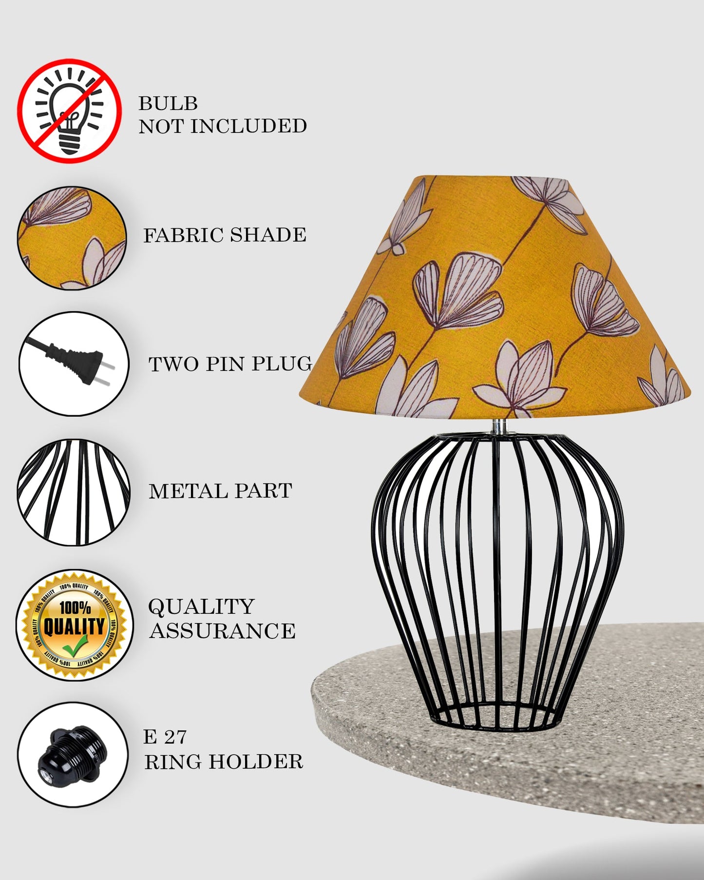 Black Bedside Table Lamp,Small Nightstand Lamp for Bedroom,Modern Desk Lamp with Fabric Shade Geometric Metal Base for Living Room Study Office Farmhouse, Wire Tulip, Hibiscus Cone