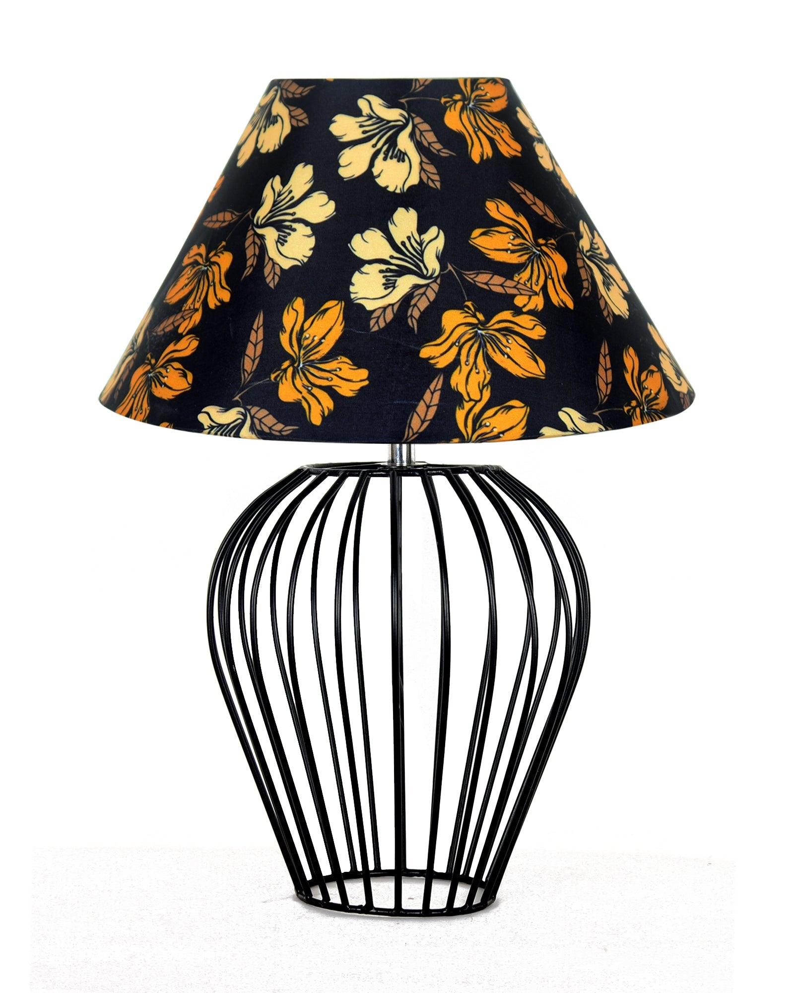 Black Bedside Table Lamp,Small Nightstand Lamp for Bedroom,Modern Desk Lamp with Fabric Shade Geometric Metal Base for Living Room Study Office Farmhouse, Wire Tulip, Hibiscus Cone