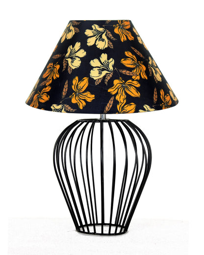 Black Bedside Table Lamp,Small Nightstand Lamp for Bedroom,Modern Desk Lamp with Fabric Shade Geometric Metal Base for Living Room Study Office Farmhouse, Wire Tulip, Hibiscus Cone