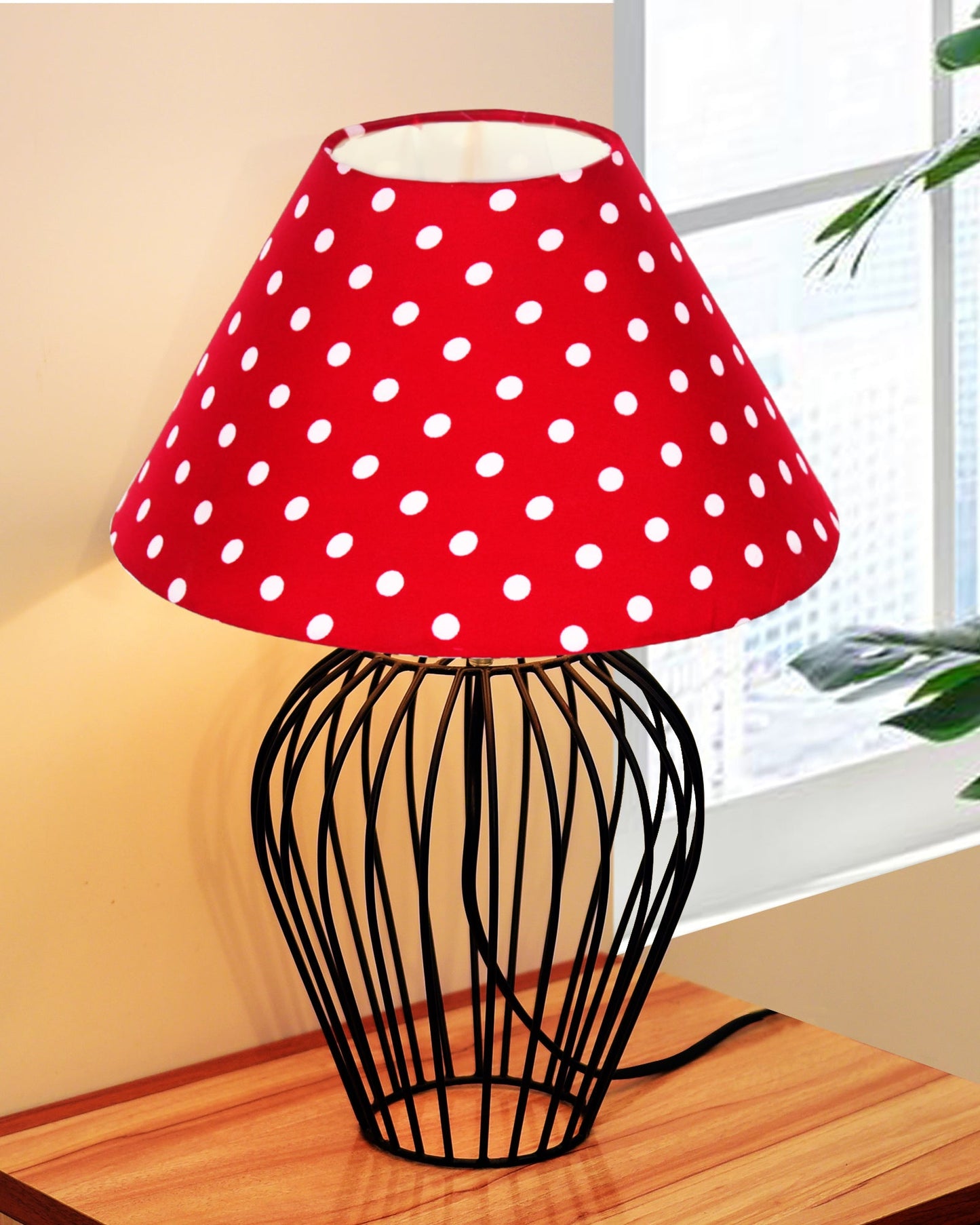 Black Bedside Table Lamp,Small Nightstand Lamp for Bedroom,Modern Desk Lamp with Fabric Shade Geometric Metal Base for Living Room Study Office Farmhouse, Wire Tulip, Hibiscus Cone