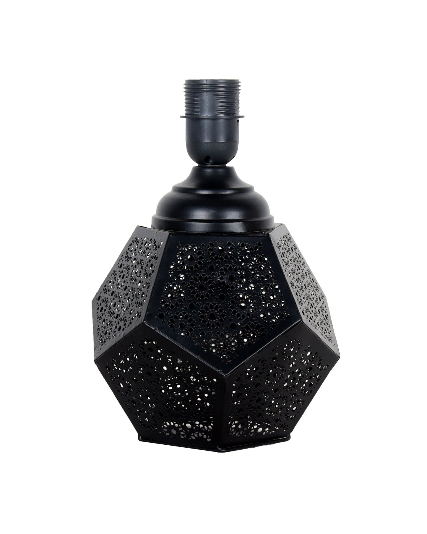 Black Turkish Table Lamp,Small Nightstand Bedside Lamp for Bedroom,Modern Desk Lamp with Fabric Shade Jaali Metal Base for Living Room Study Office Farmhouse, Hexa Base, Pleated Grey Shade