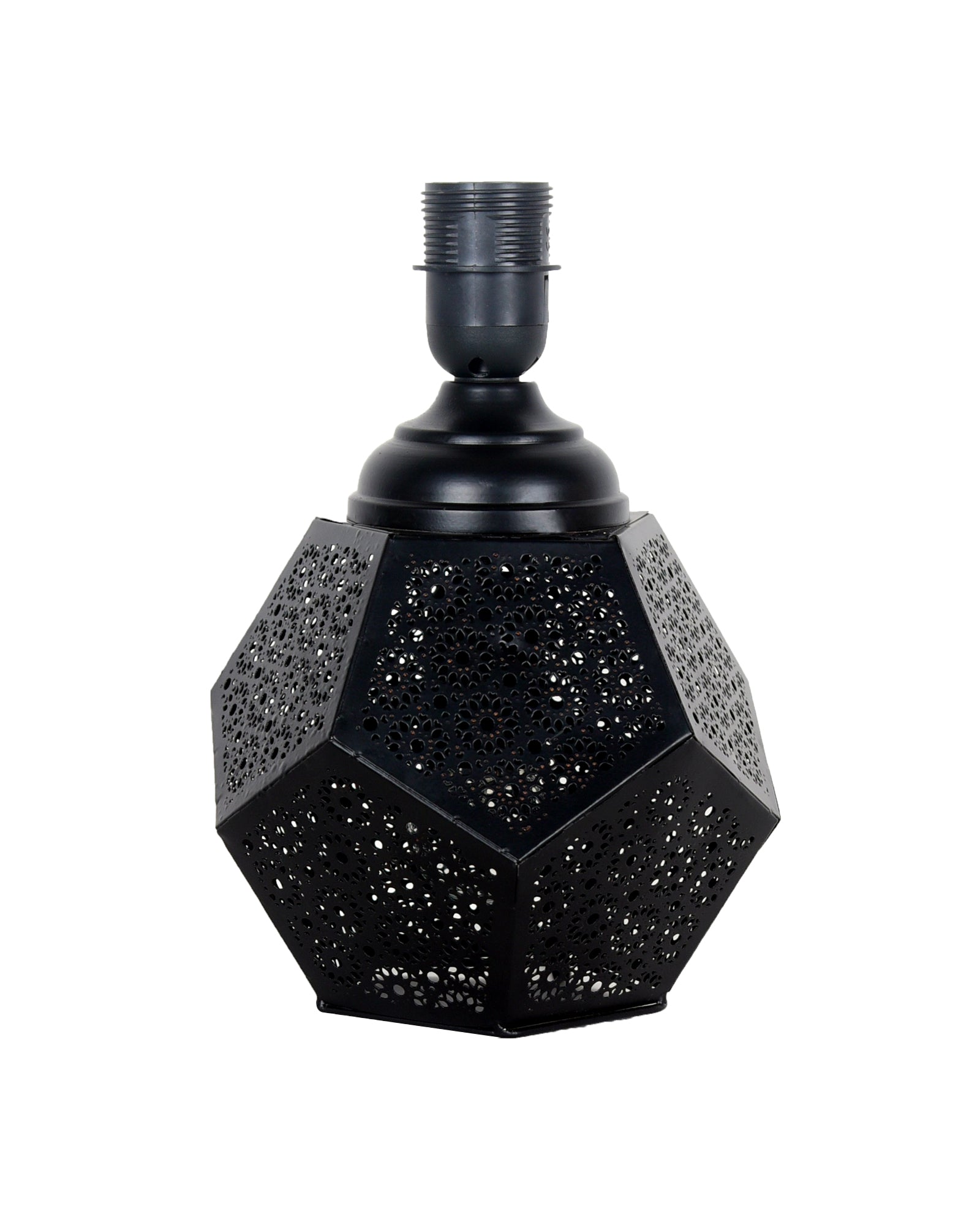 Black Turkish Table Lamp,Small Nightstand Bedside Lamp for Bedroom,Modern Desk Lamp with Fabric Shade Jaali Metal Base for Living Room Study Office Farmhouse, Hexa Base, Pleated Grey Shade