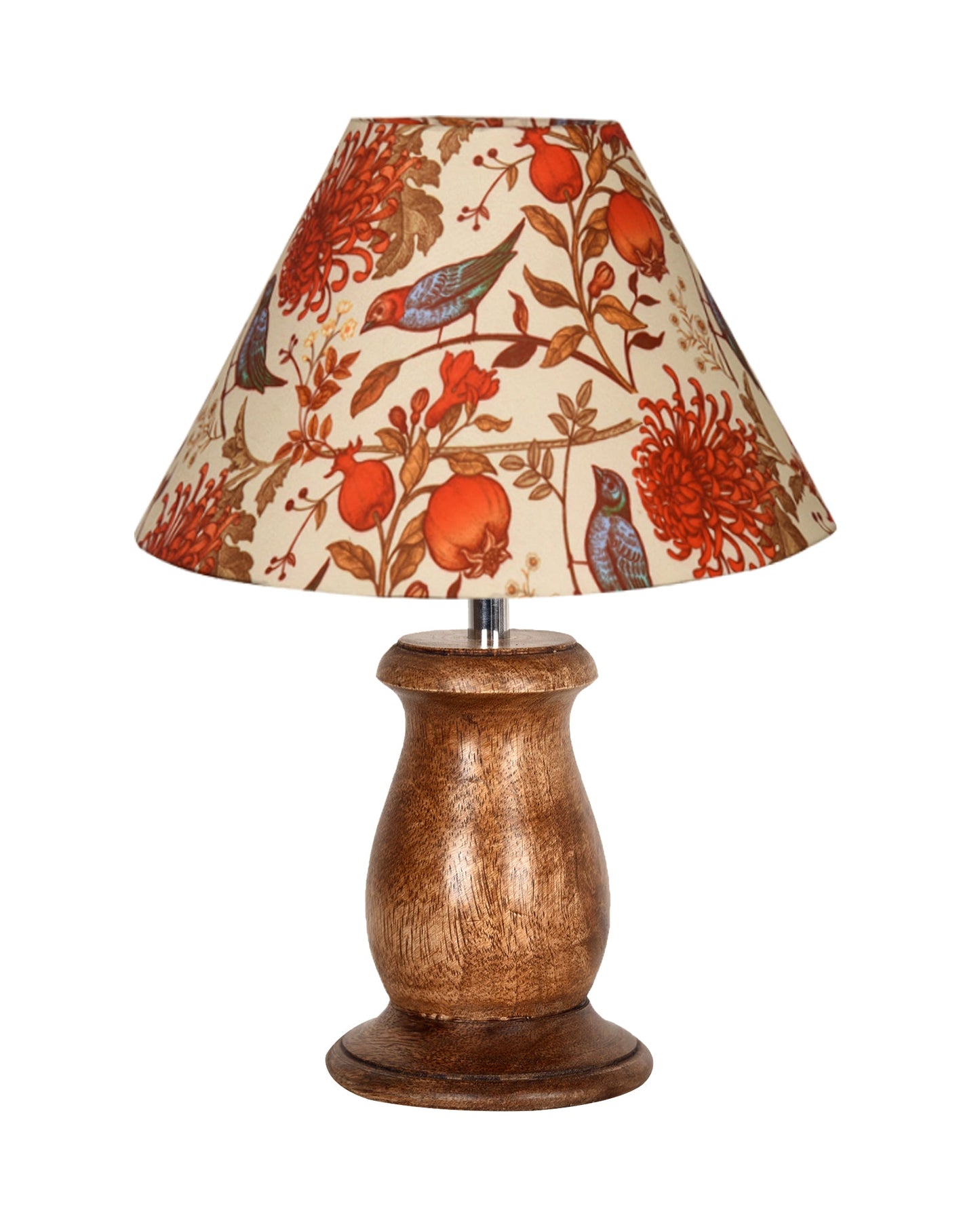 Mid Century Single Table Lamp for Living Room Farmhouse Linen Bedside Lamps for Bedroom Kids Room Dorm Office Mini-Guard, Walnut, Birds Cone