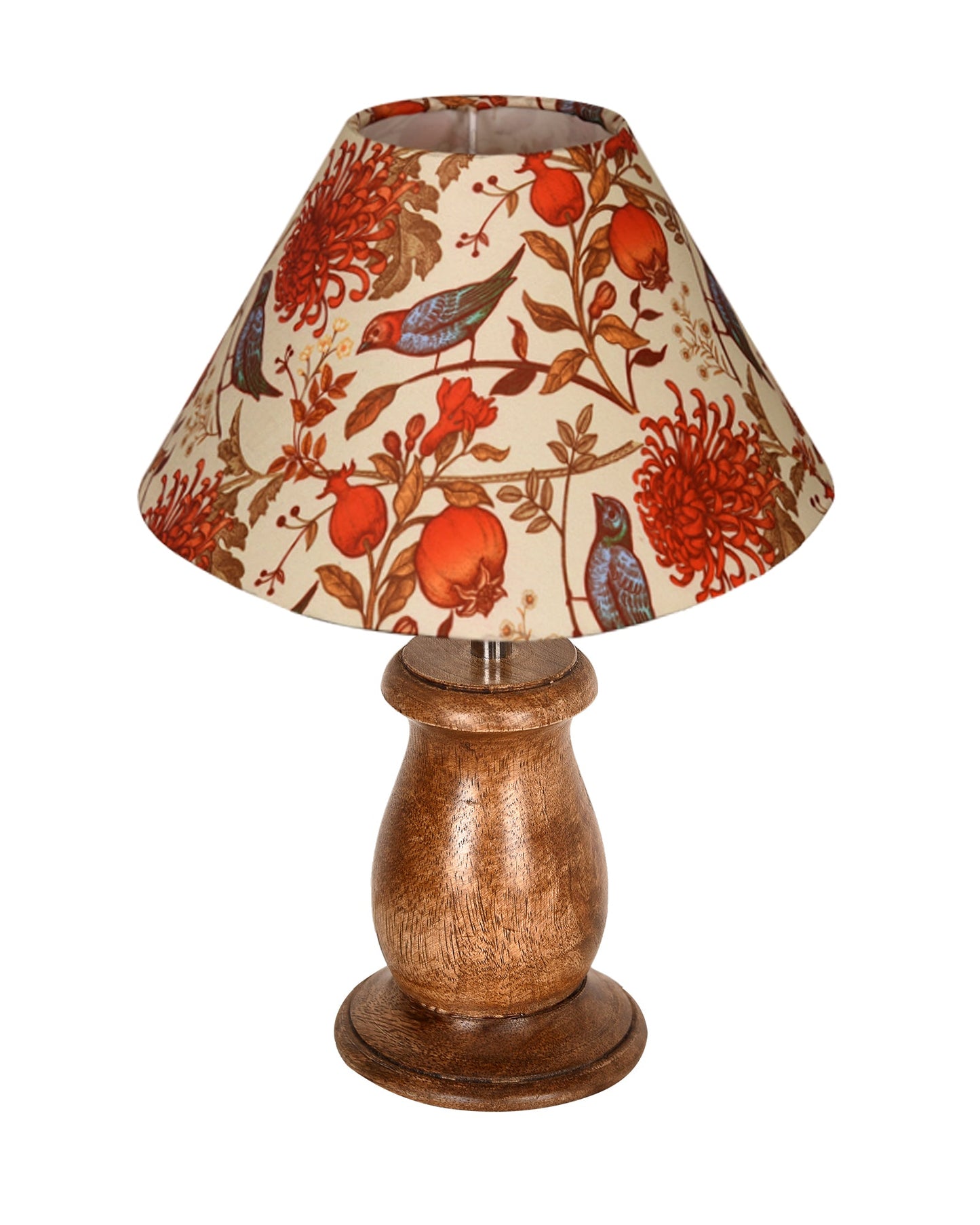 Mid Century Single Table Lamp for Living Room Farmhouse Linen Bedside Lamps for Bedroom Kids Room Dorm Office Mini-Guard, Walnut, Birds Cone
