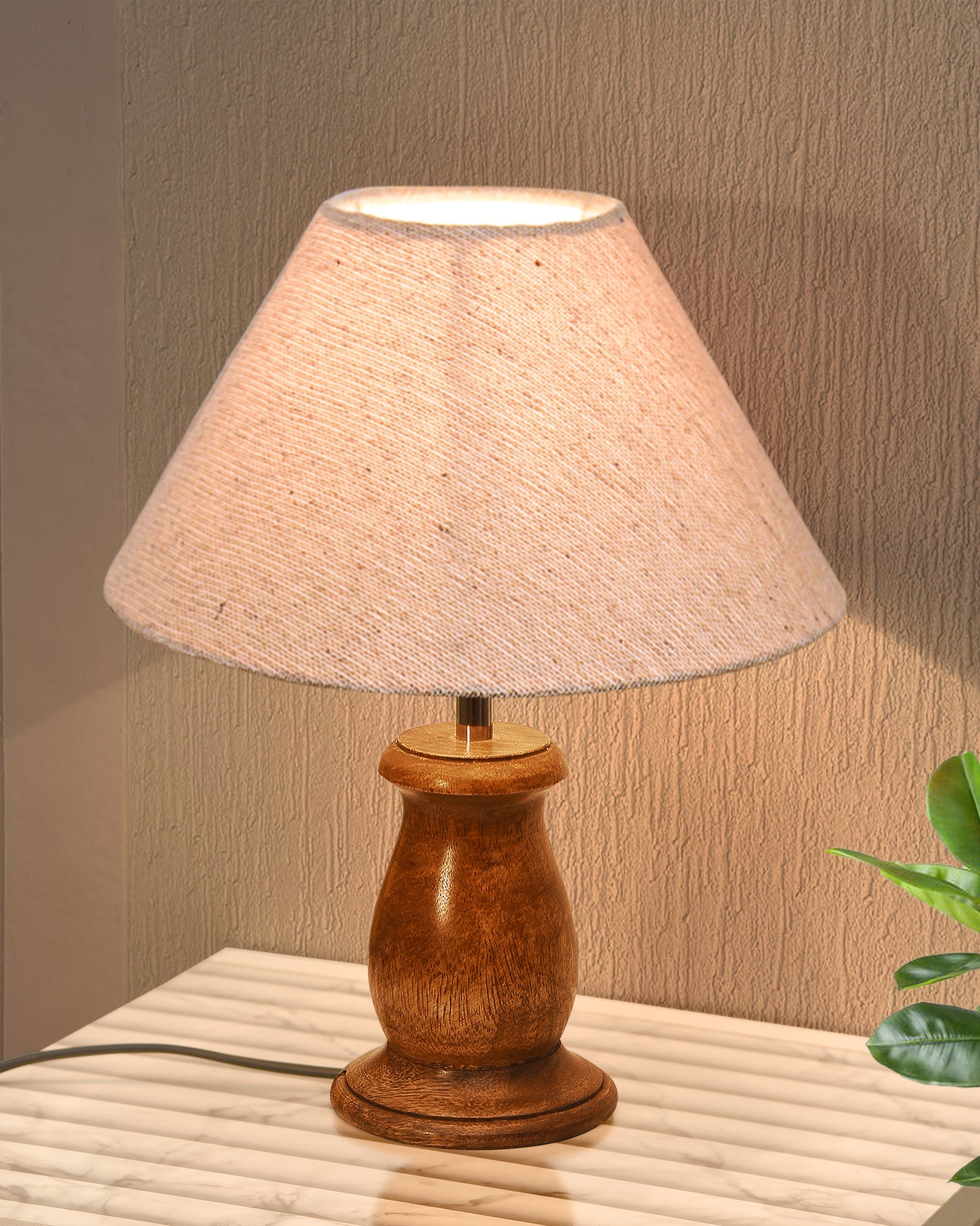 Mid Century Single Table Lamp for Living Room Farmhouse Linen Bedside Lamps for Bedroom Kids Room Dorm Office Mini-Guard, Walnut, Birds Cone