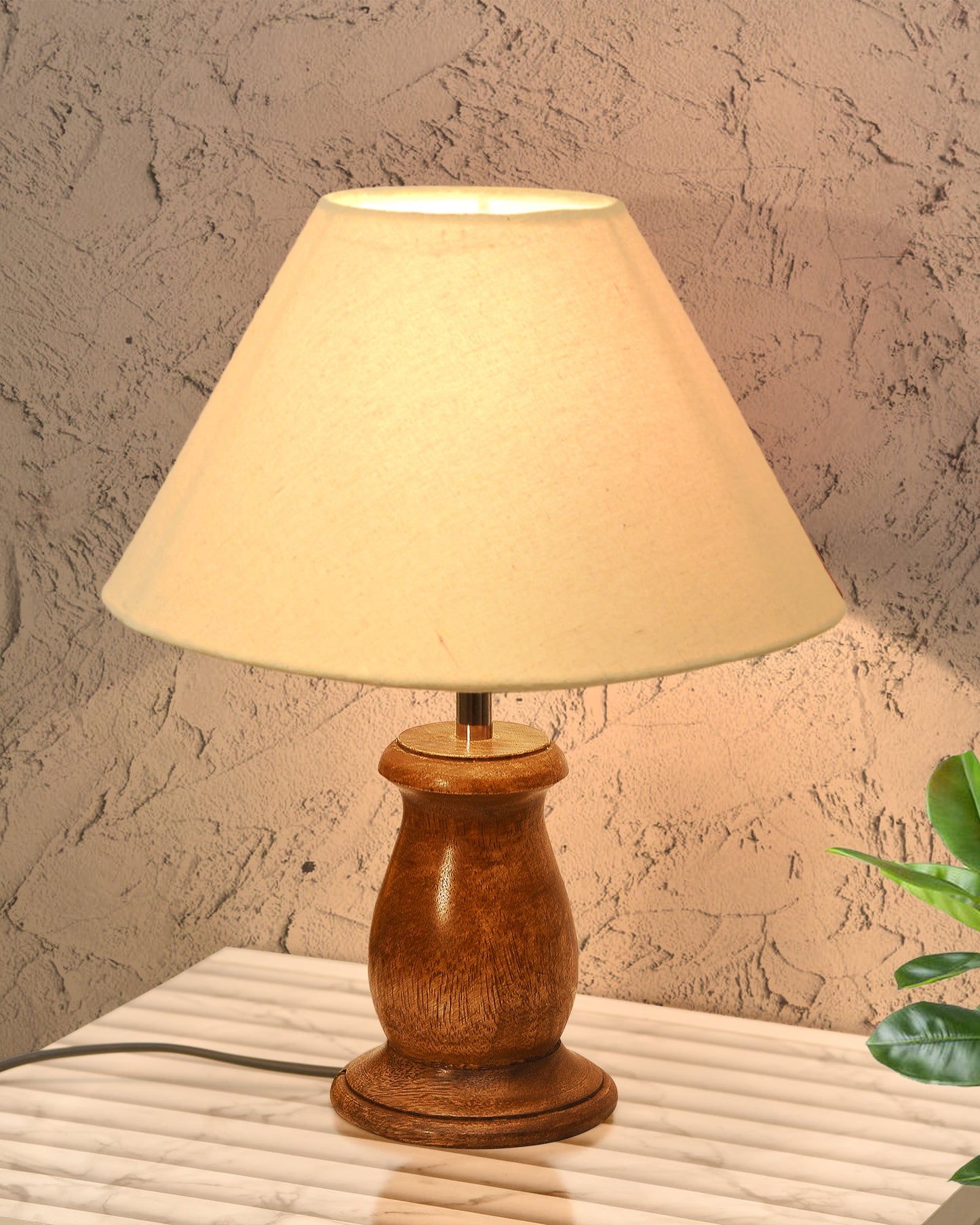 Mid Century Single Table Lamp for Living Room Farmhouse Linen Bedside Lamps for Bedroom Kids Room Dorm Office Mini-Guard, Walnut, Birds Cone