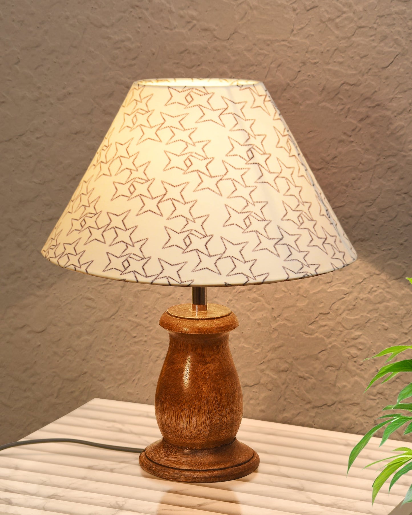 Mid Century Single Table Lamp for Living Room Farmhouse Linen Bedside Lamps for Bedroom Kids Room Dorm Office Mini-Guard, Walnut, Birds Cone