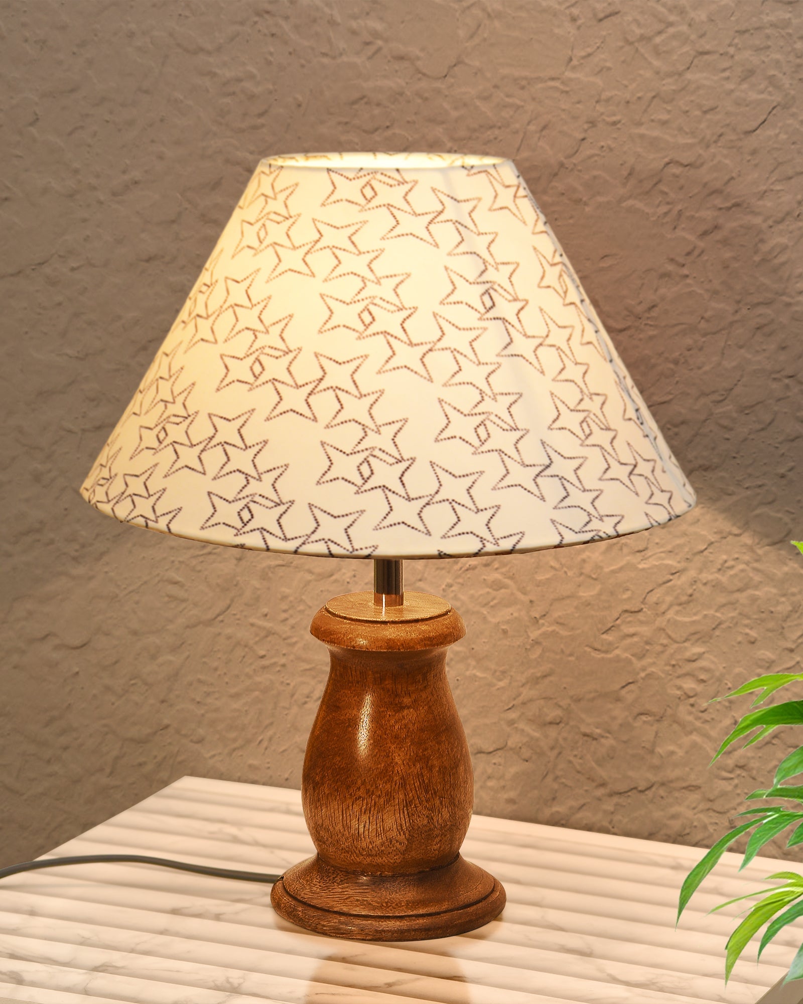 Mid Century Single Table Lamp for Living Room Farmhouse Linen Bedside Lamps for Bedroom Kids Room Dorm Office Mini-Guard, Walnut, Birds Cone