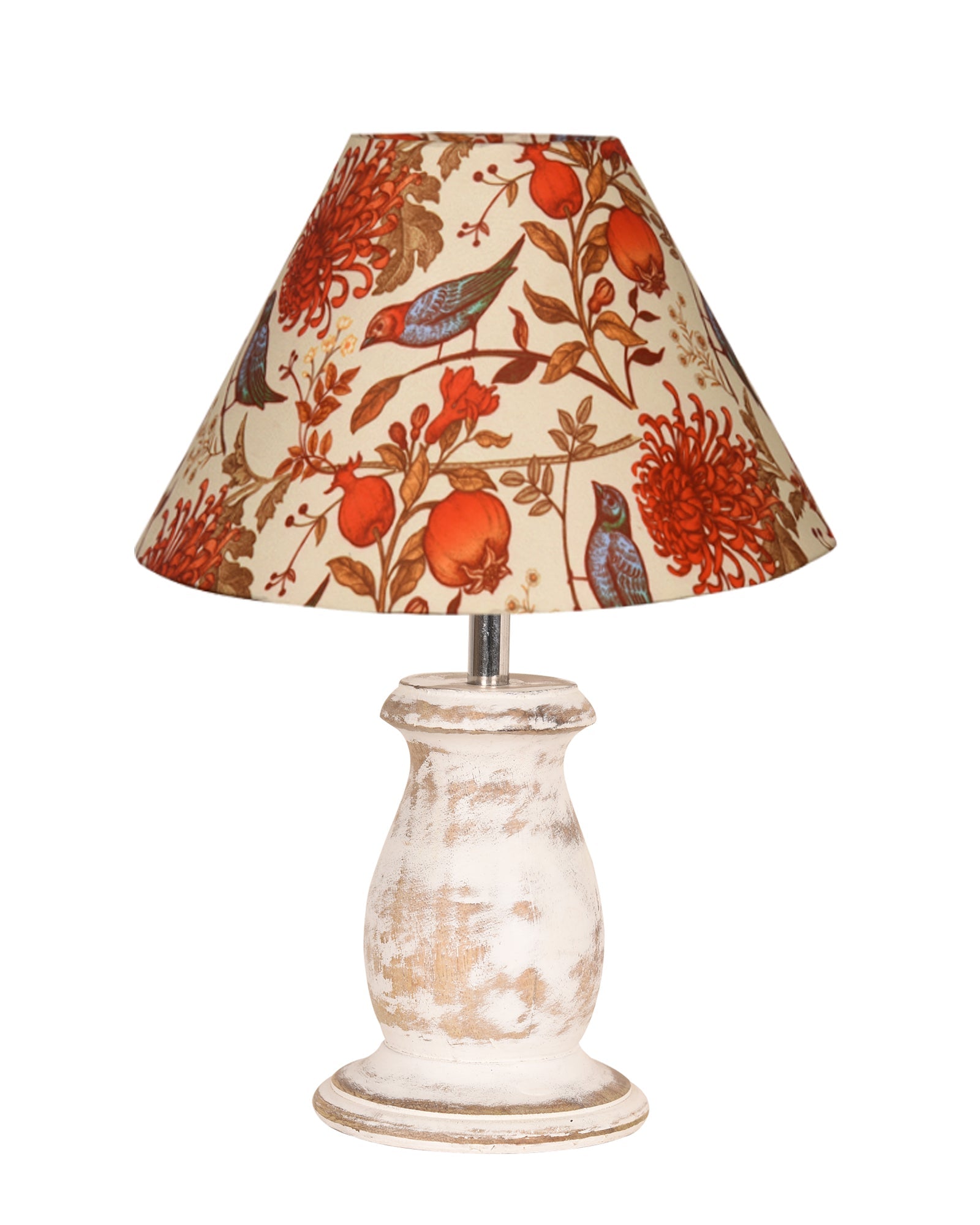 Mid Century Single Table Lamp for Living Room Farmhouse Linen Bedside Lamps for Bedroom Kids Room Dorm Office Mini-Guard, Whitewash, Birds Cone