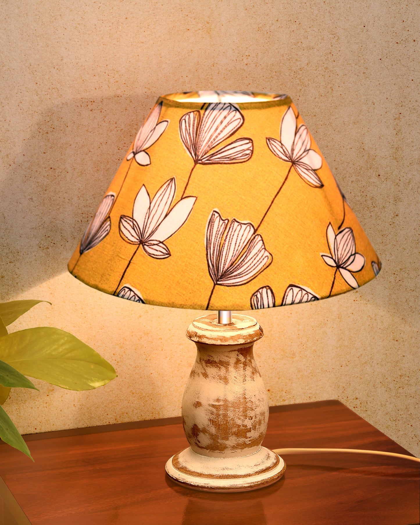 Mid Century Single Table Lamp for Living Room Farmhouse Linen Bedside Lamps for Bedroom Kids Room Dorm Office Mini-Guard, Whitewash, Birds Cone