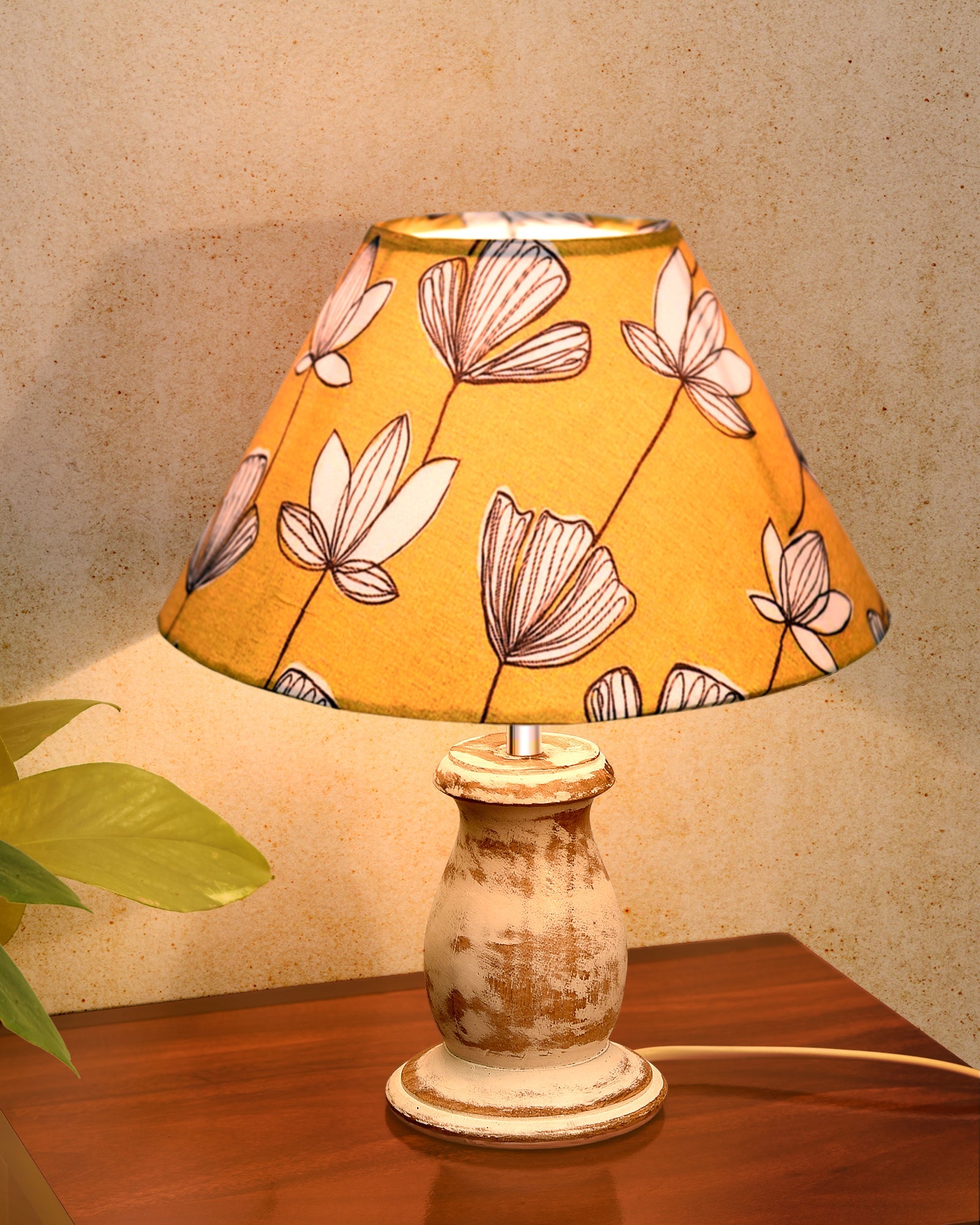 Mid Century Single Table Lamp for Living Room Farmhouse Linen Bedside Lamps for Bedroom Kids Room Dorm Office Mini-Guard, Whitewash, Birds Cone