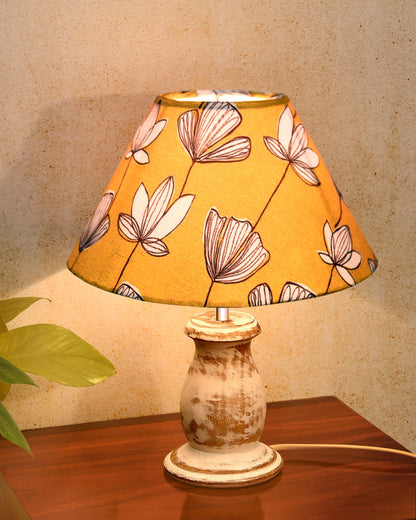 Mid Century Single Table Lamp for Living Room Farmhouse Linen Bedside Lamps for Bedroom Kids Room Dorm Office Mini-Guard, Whitewash, Birds Cone