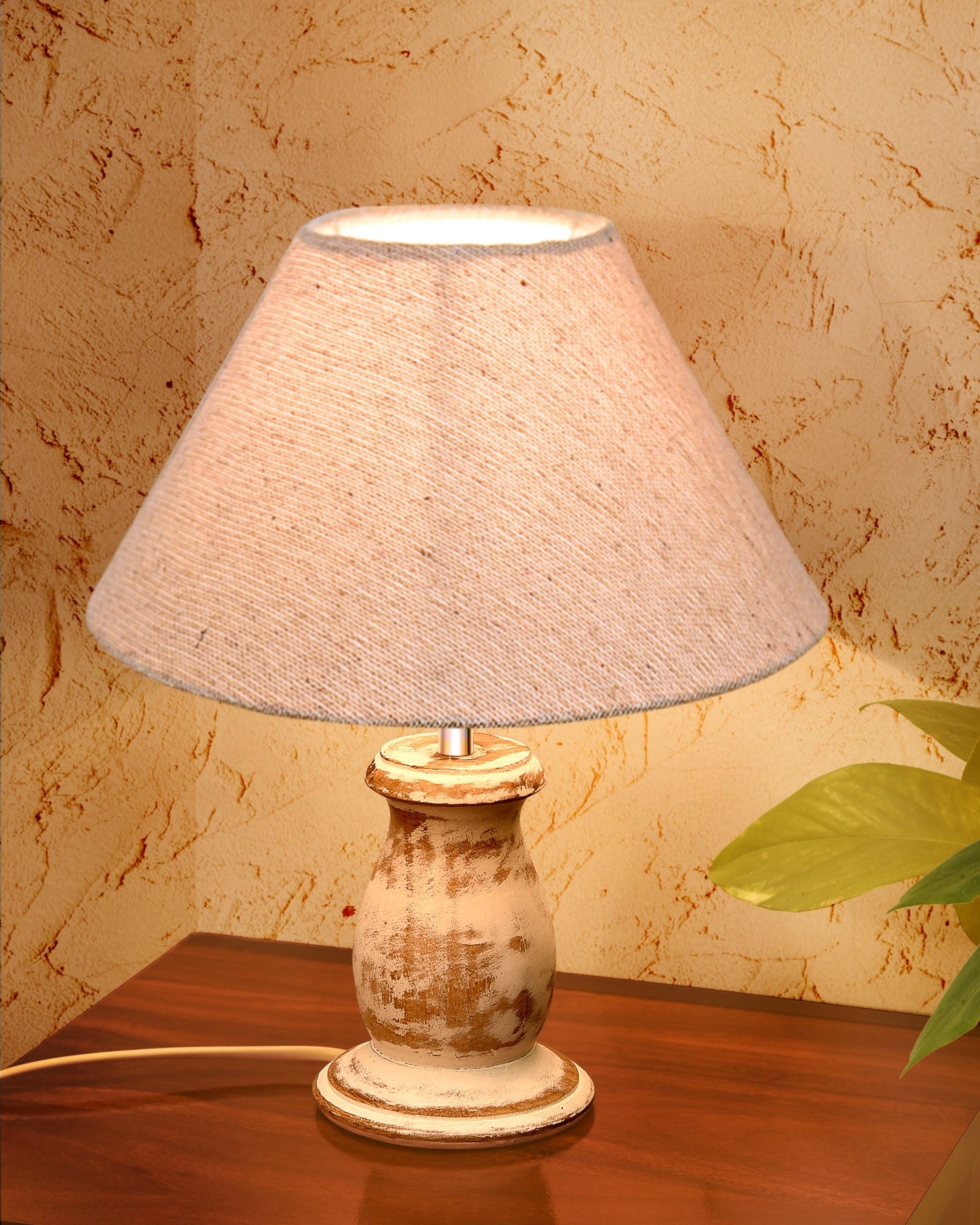 Mid Century Single Table Lamp for Living Room Farmhouse Linen Bedside Lamps for Bedroom Kids Room Dorm Office Mini-Guard, Whitewash, Birds Cone