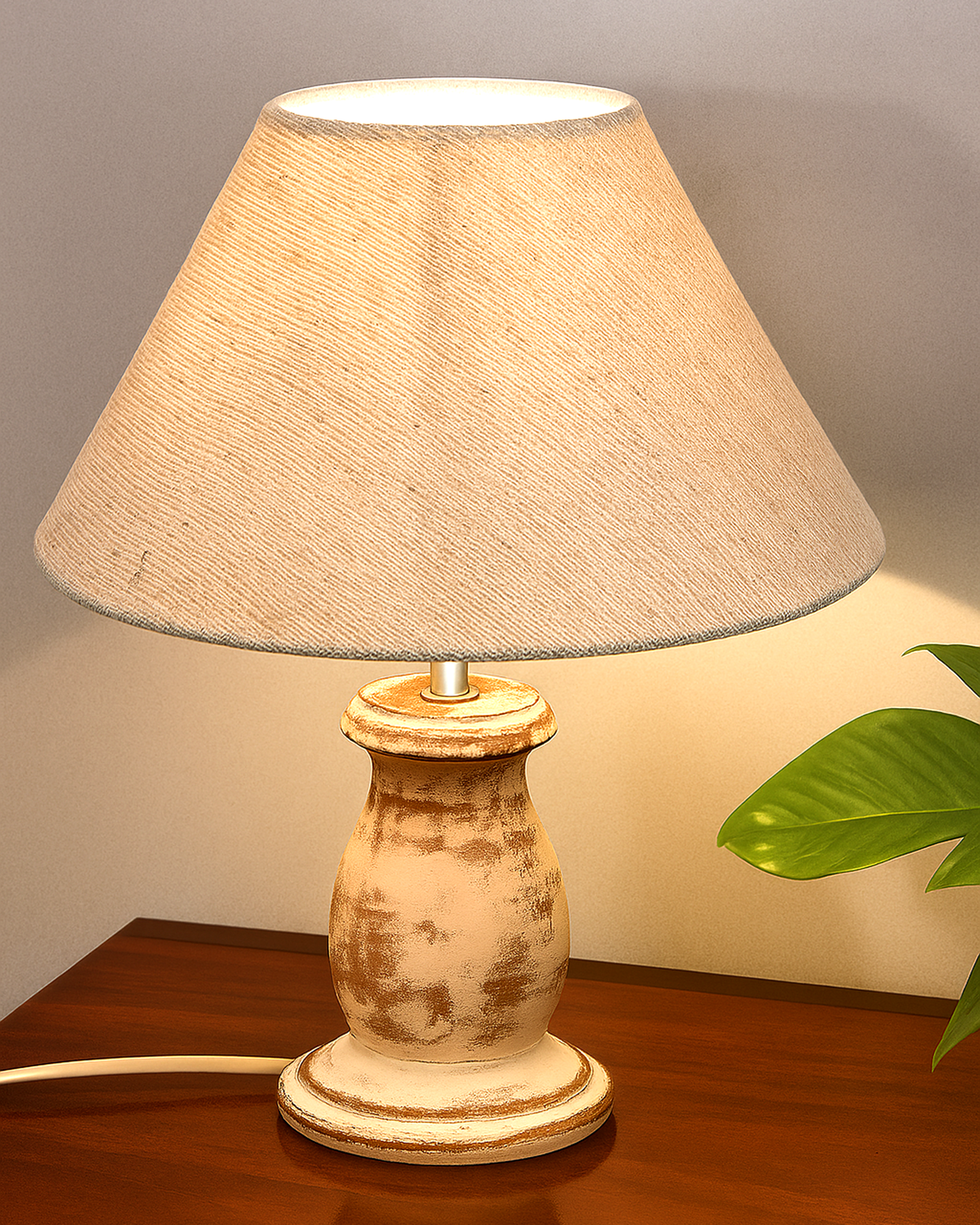 Mid Century Single Table Lamp for Living Room Farmhouse Linen Bedside Lamps for Bedroom Kids Room Dorm Office Mini-Guard, Whitewash, Birds Cone