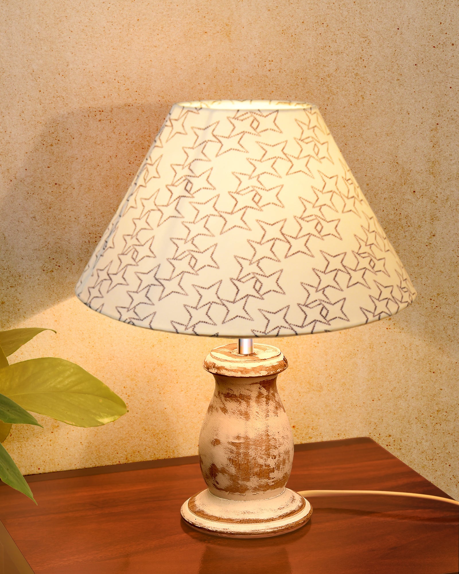 Mid Century Single Table Lamp for Living Room Farmhouse Linen Bedside Lamps for Bedroom Kids Room Dorm Office Mini-Guard, Whitewash, Birds Cone